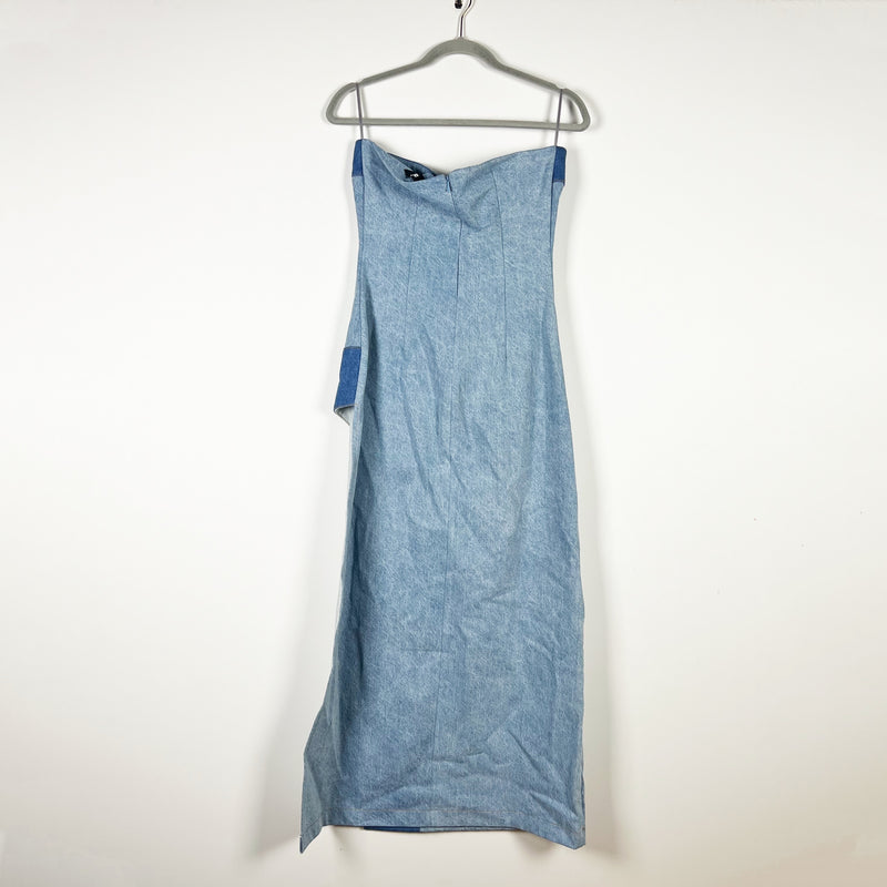 Cekette Show Off Cotton Denim Jean Cut Out Strapless Midi Dress Blue Medium