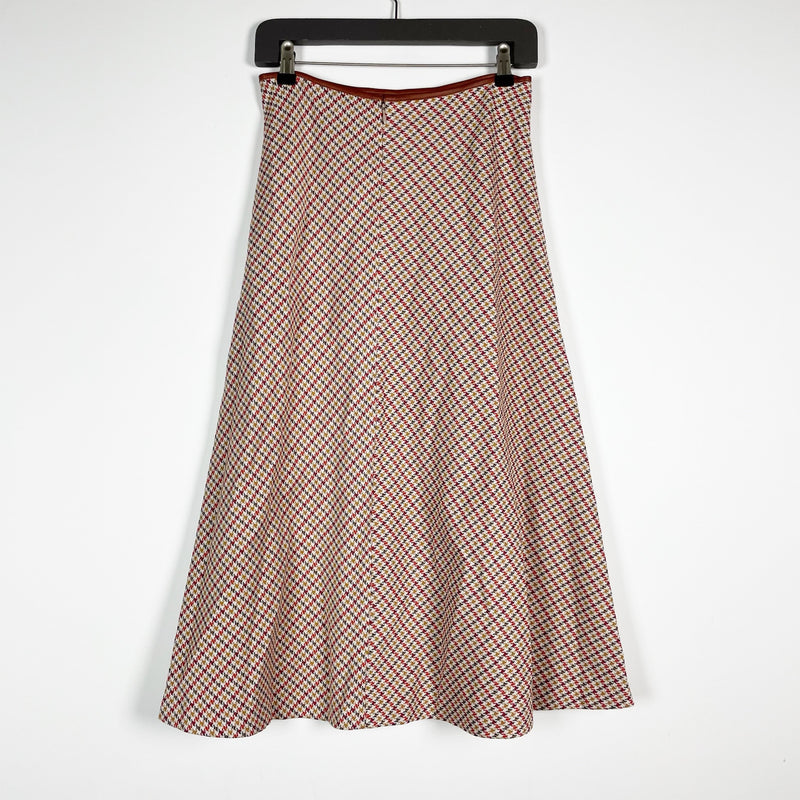 Rosetta Getty Stretch Knit Leather Trim Houndstooth Woven Flared Midi Skirt S