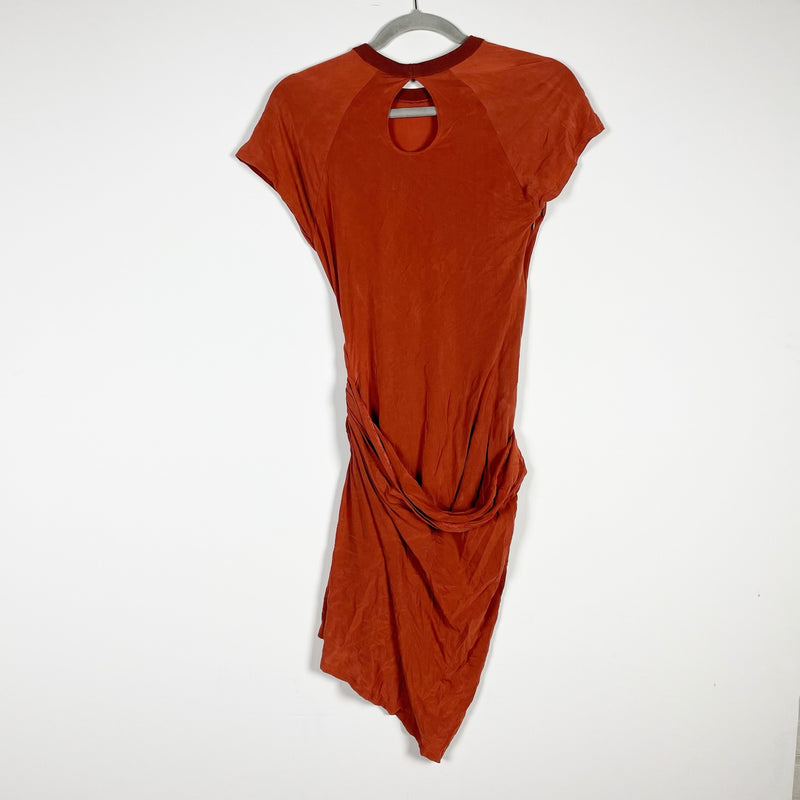 Jacquemus Sheath Cupro Stretch Lightweight Side Cut Out Draped Mini Dress Rust M