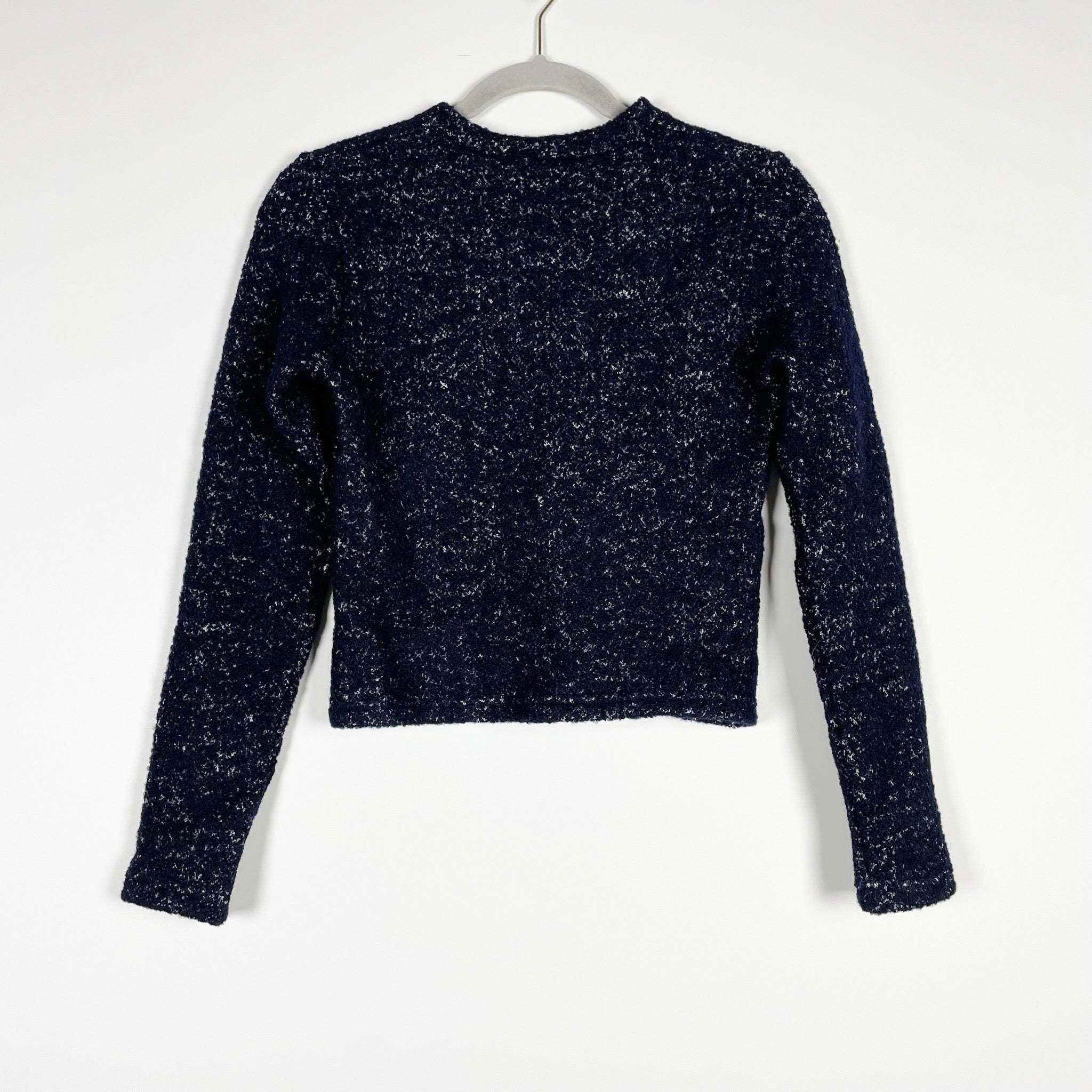 NEW Jeune Otte Jonny Wool Boucle Knit Stretch Mock Neck Pullover Sweater Navy 2