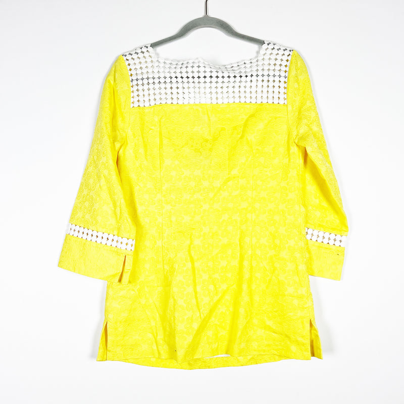 NEW Lilly Pulitzer Bees Knees Tunic Jacquard Crochet Lace Lemon Sorbet Blouse 6