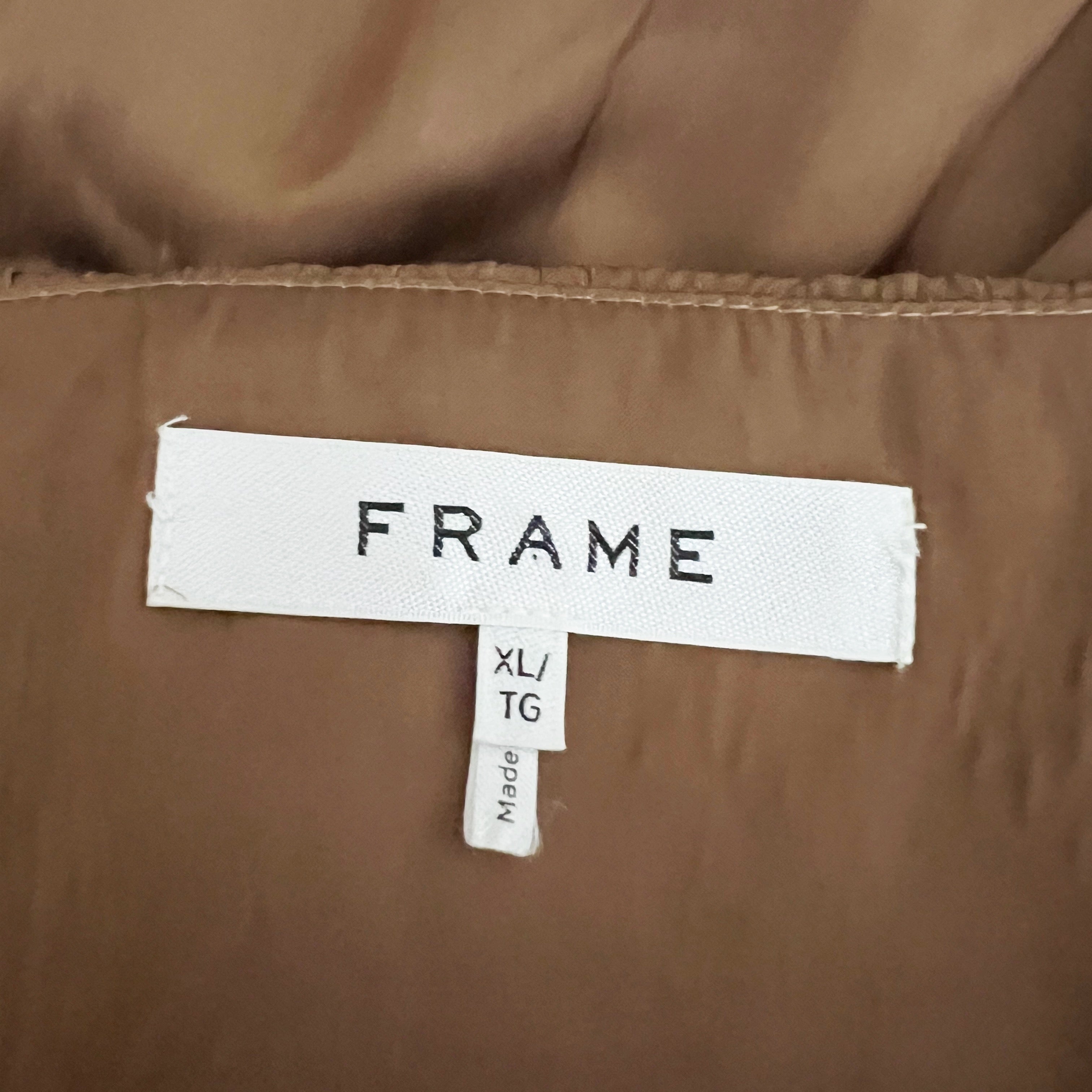 Frame Pleat Satin V Neck Long Sleeve Smocked Blouse Shirt Top Bronze Brown XL