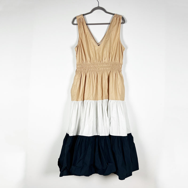 Maeve Anthropologie Colorblocked V Neck Smocked Stretch Tiered Midi Dress 14