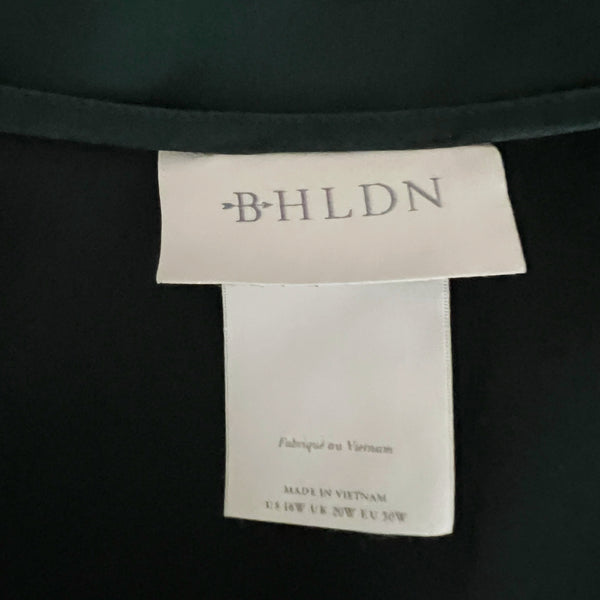 BHLDN x Anthropologie Green Satin Short Sleeve Belted Wrap Midi Dress 16 Wide