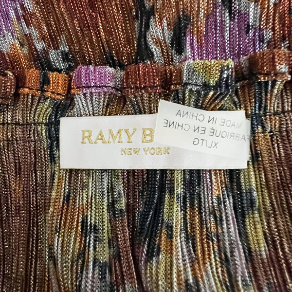 Ramy Brook Ellie Metallic Shine Sparkle Pleated Long Sleeve Blouse Shirt Top XL