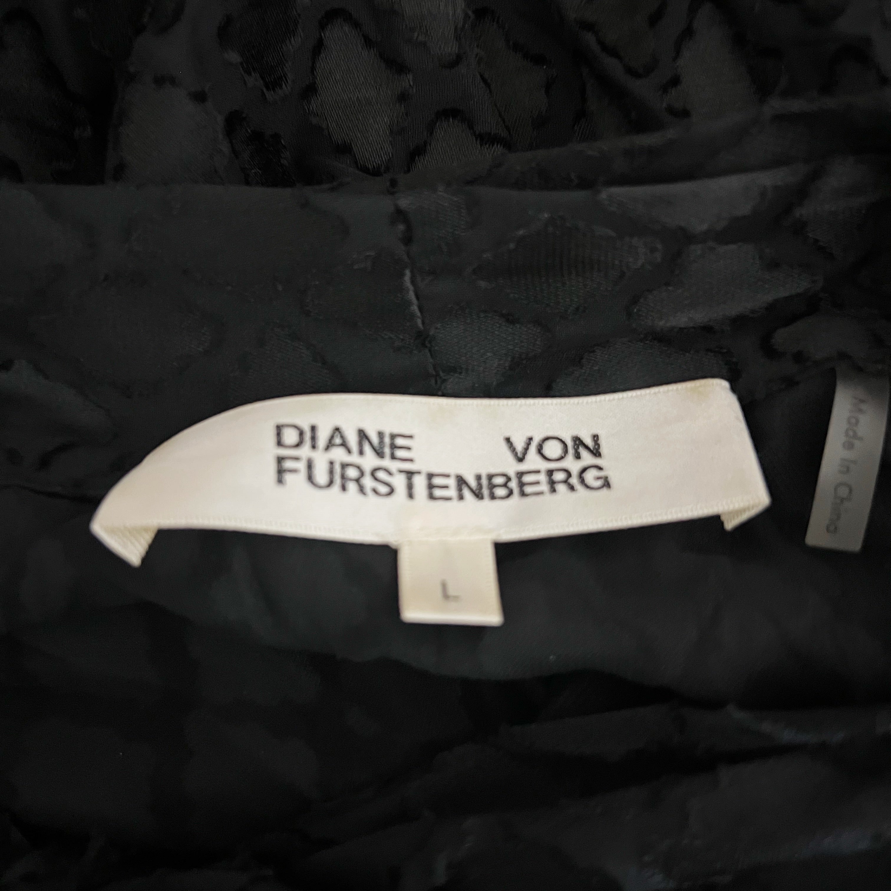 Diane Von Furstenberg Burn Out Button Down Neck Tie Long Sleeve Sheer Blouse L