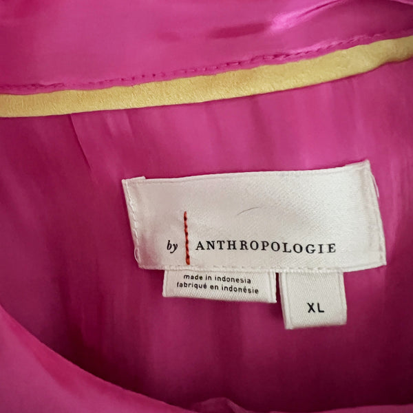 Anthropologie Silky Iridescent Buttondown Collared Long Sleeve Blouse Shirt Rose