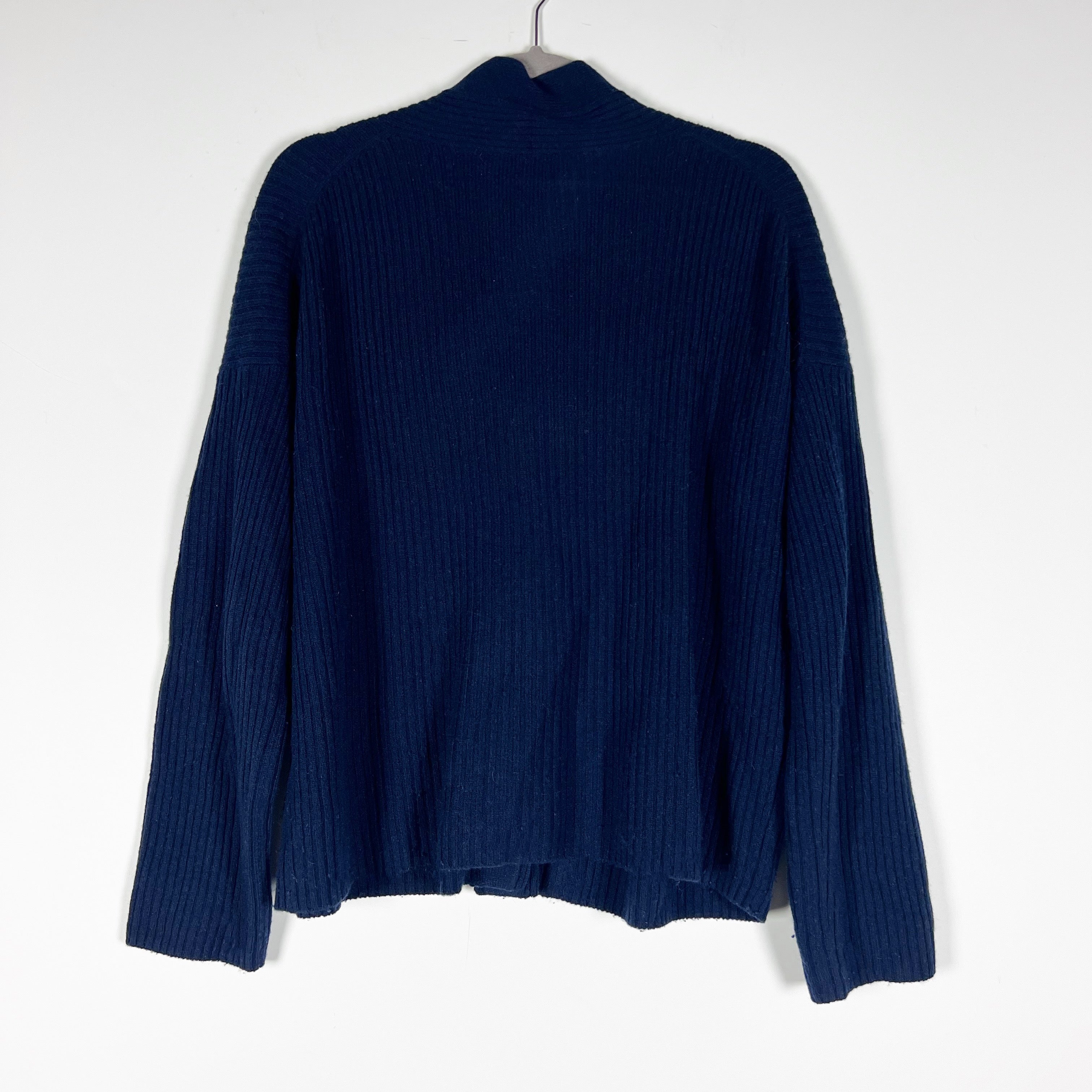 Vince Wool Cashmere Ribbed Knit Stretch Button Front Cardigan Wave Crest Blue L
