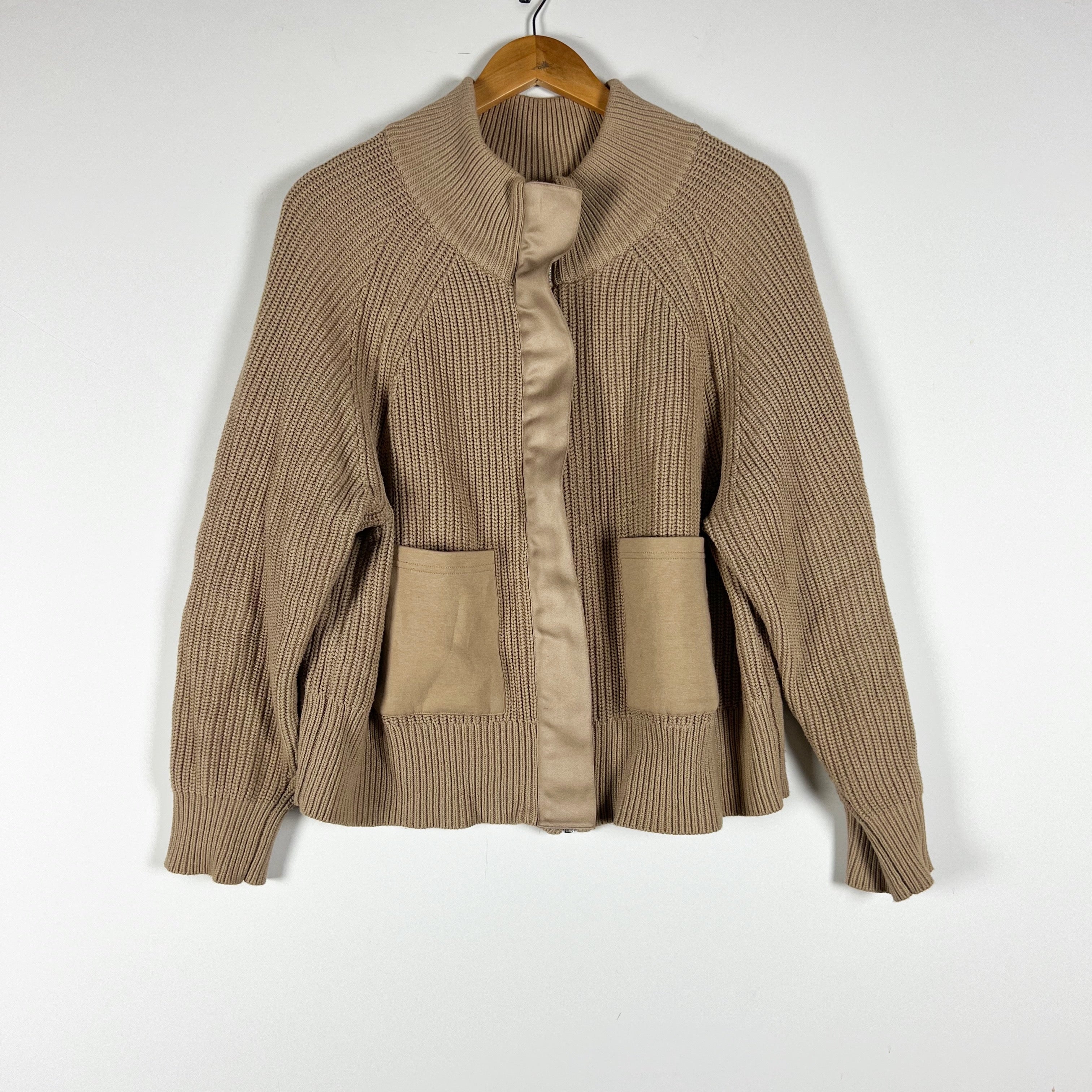 Varley Delfern Cotton Knit Full Zip Cardigan Sweater Iced Coffee Large