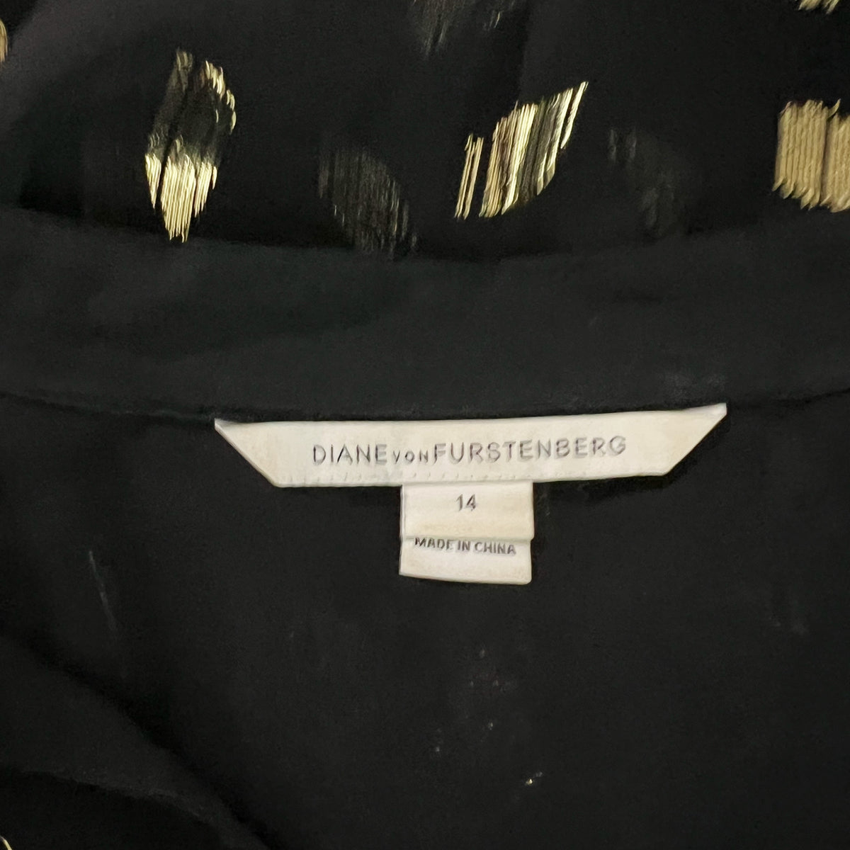 Diane Von Furstenberg Isolde Silk Chiffon Long Sleeve Gold Jacquard Blouse
