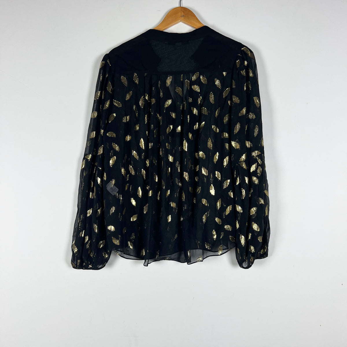 Diane Von Furstenberg Isolde Silk Chiffon Long Sleeve Gold Jacquard Blouse