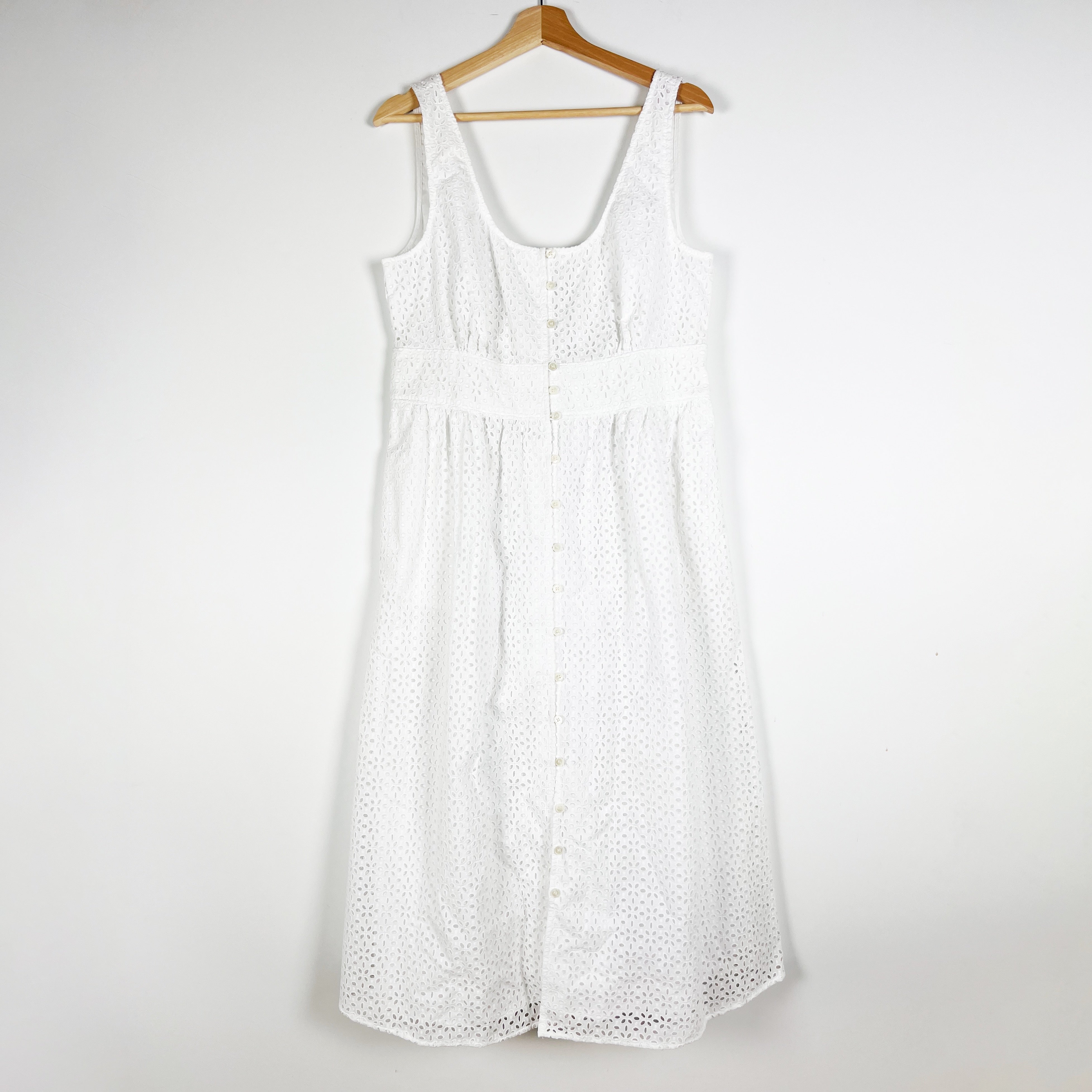 NEW J. Crew Button Front Eyelet Lace Scoop Neck Sleeveless Tank Midi Dress White