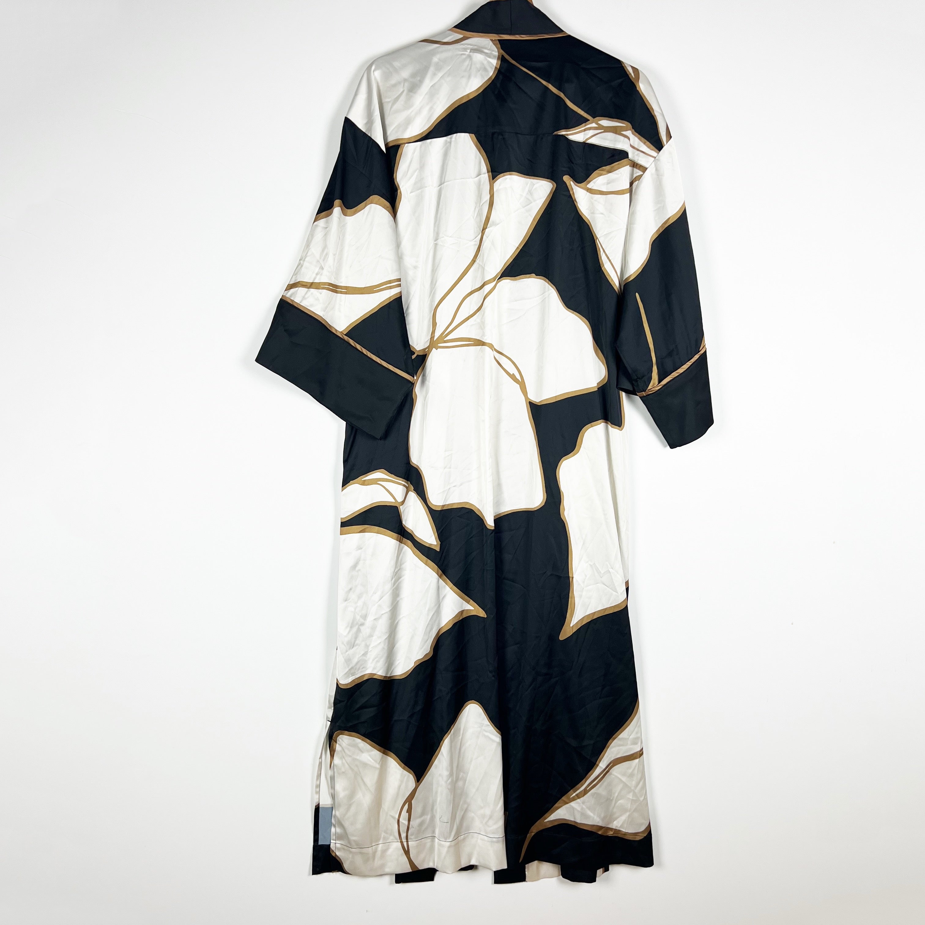 NEW Soma Satin Midi Open Front Longe Pajama Robe Hi Fi Flora Black Print Large