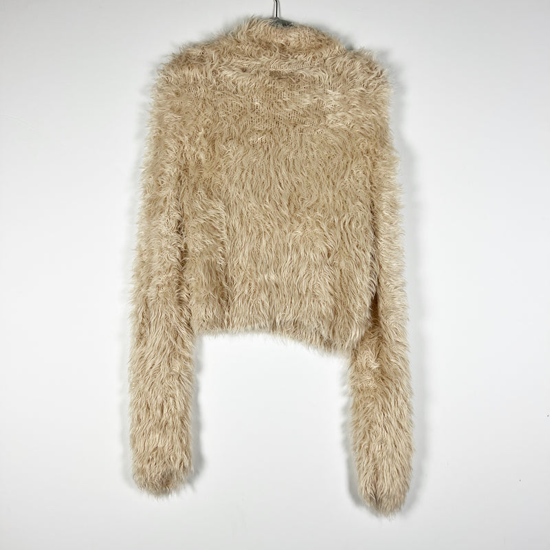 Rag &amp; Bone Sullivan Shaggy Fuzzy Knit Stretch Turtleneck Pullover Sweater Tan M