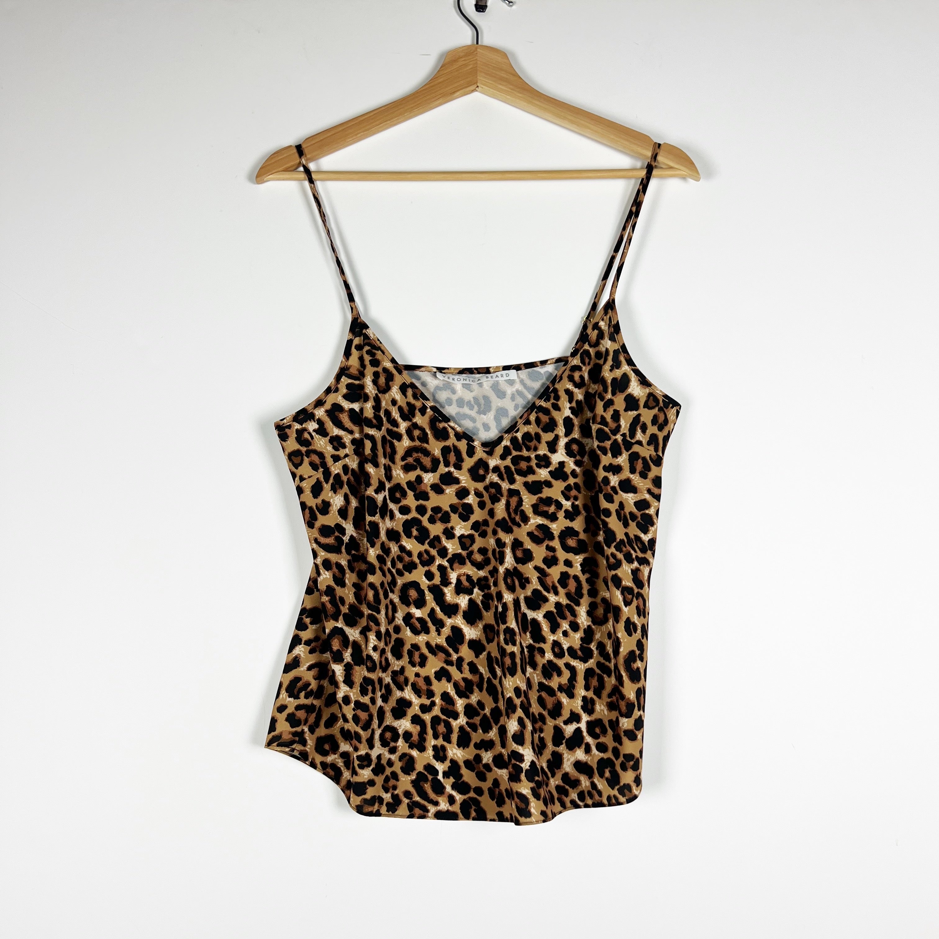 Veronica Beard Silk Satin Cheetah Leopard Animal Print Pattern Camisole Tank Top