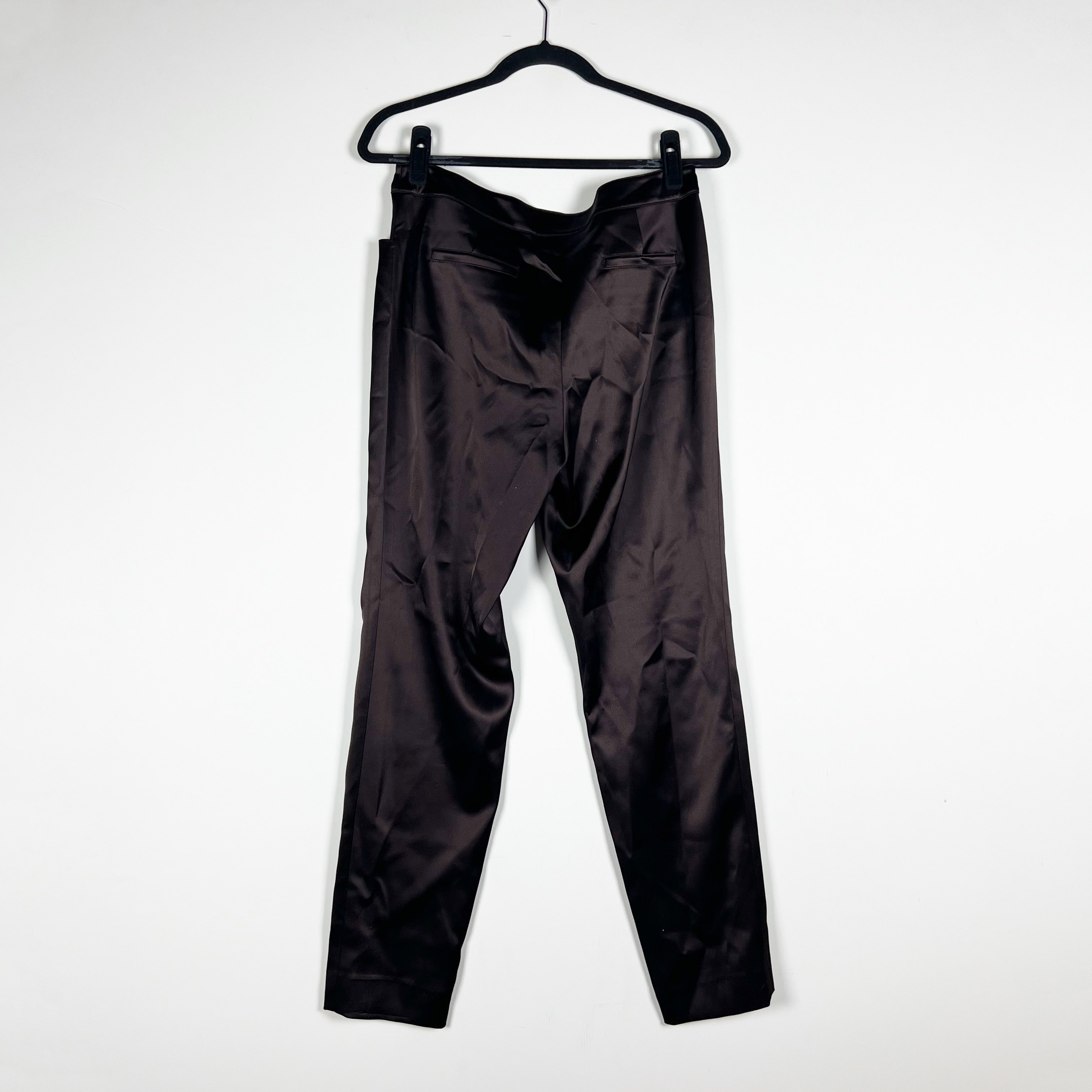 NEW Lafayette 148 Waldorf Slim Reverie Satin Cloth Pants With Front Slit Truffle