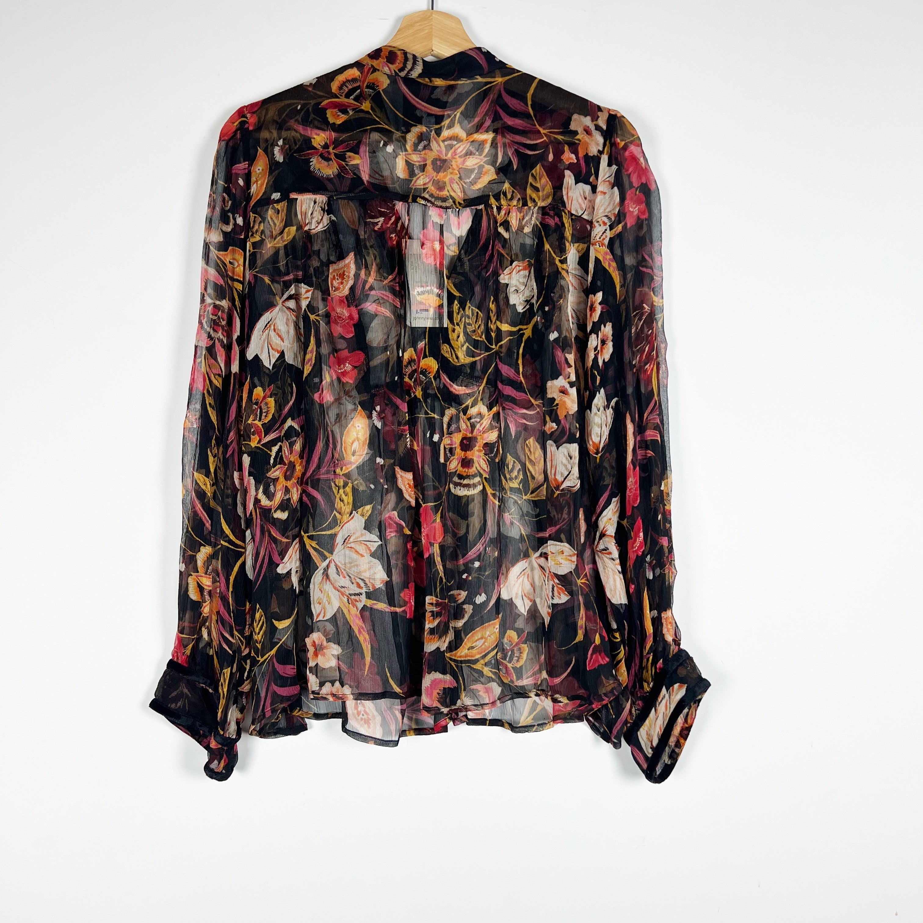 NEW Johnny Was Burrows Silk Chiffon Sheer Multi Floral Flower Blouse Shirt Top M