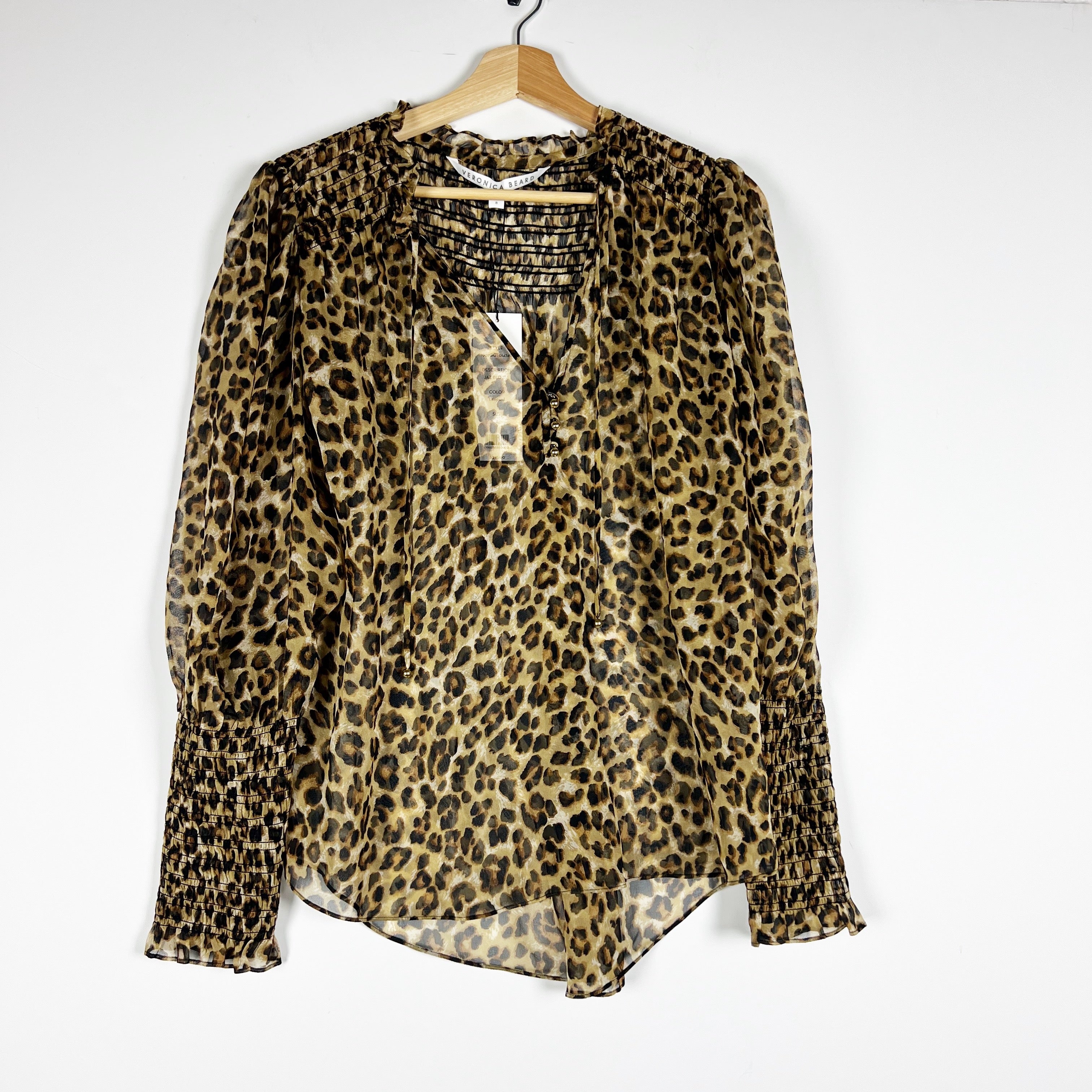 NEW Veronica Beard Jaz Silk Chiffon Leopard Animal Print Pattern Blouse Shirt 8