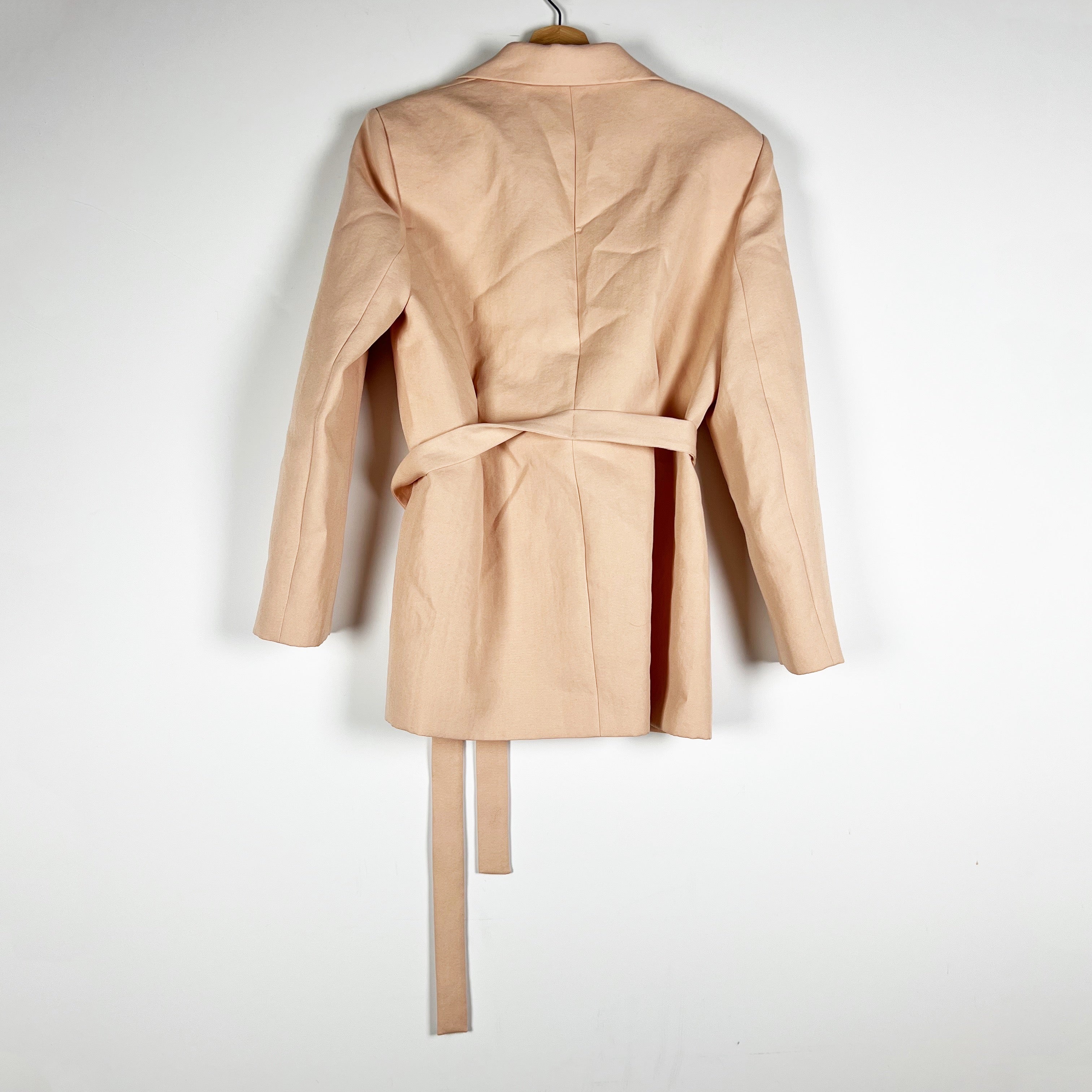 Maje Vasile Collared One Button Tie Waist Blazer Jacket Neutral Pink Cream 40