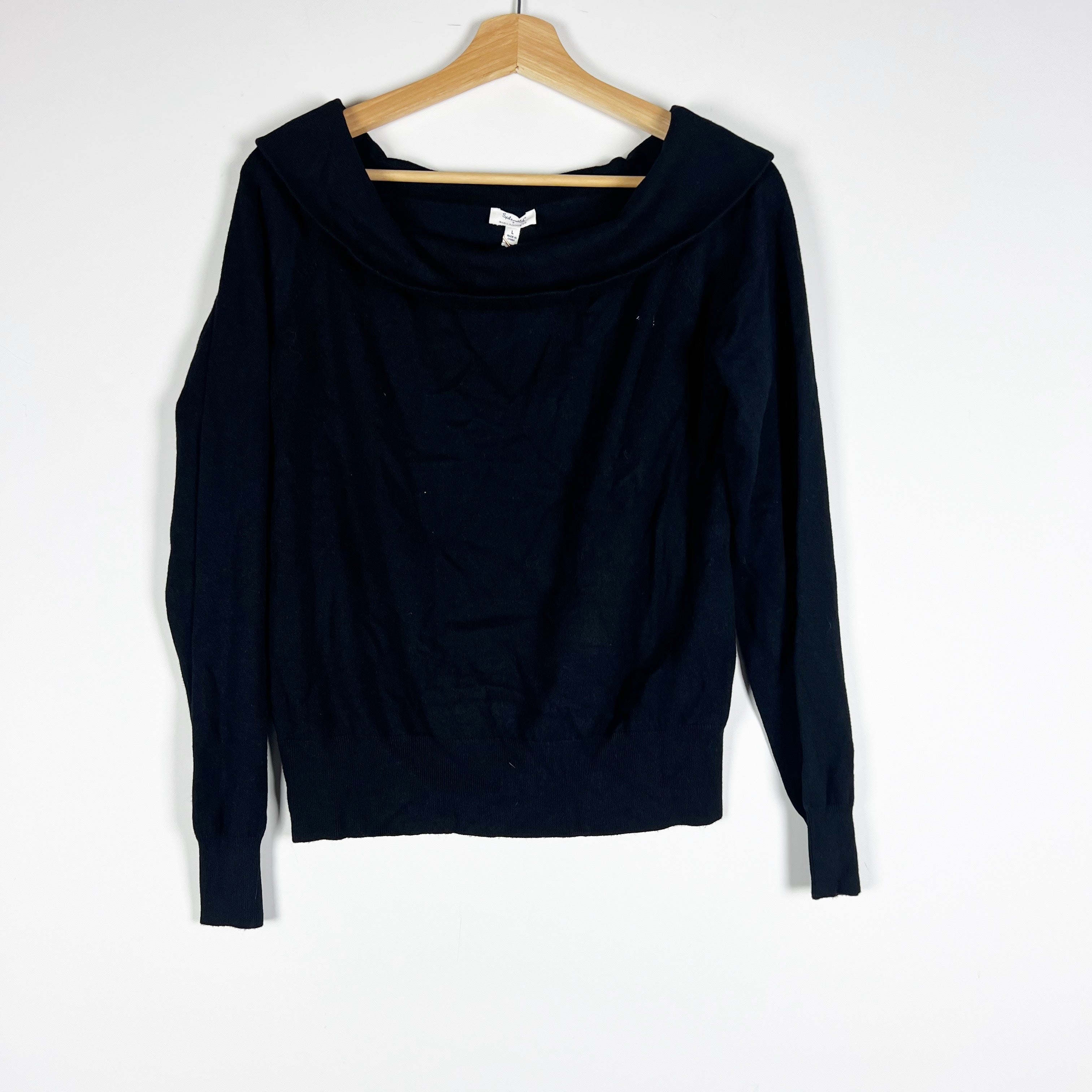 NEW Splendid Cella Jane Blog  Oversize Neck Knit Pullover Sweater Black Large