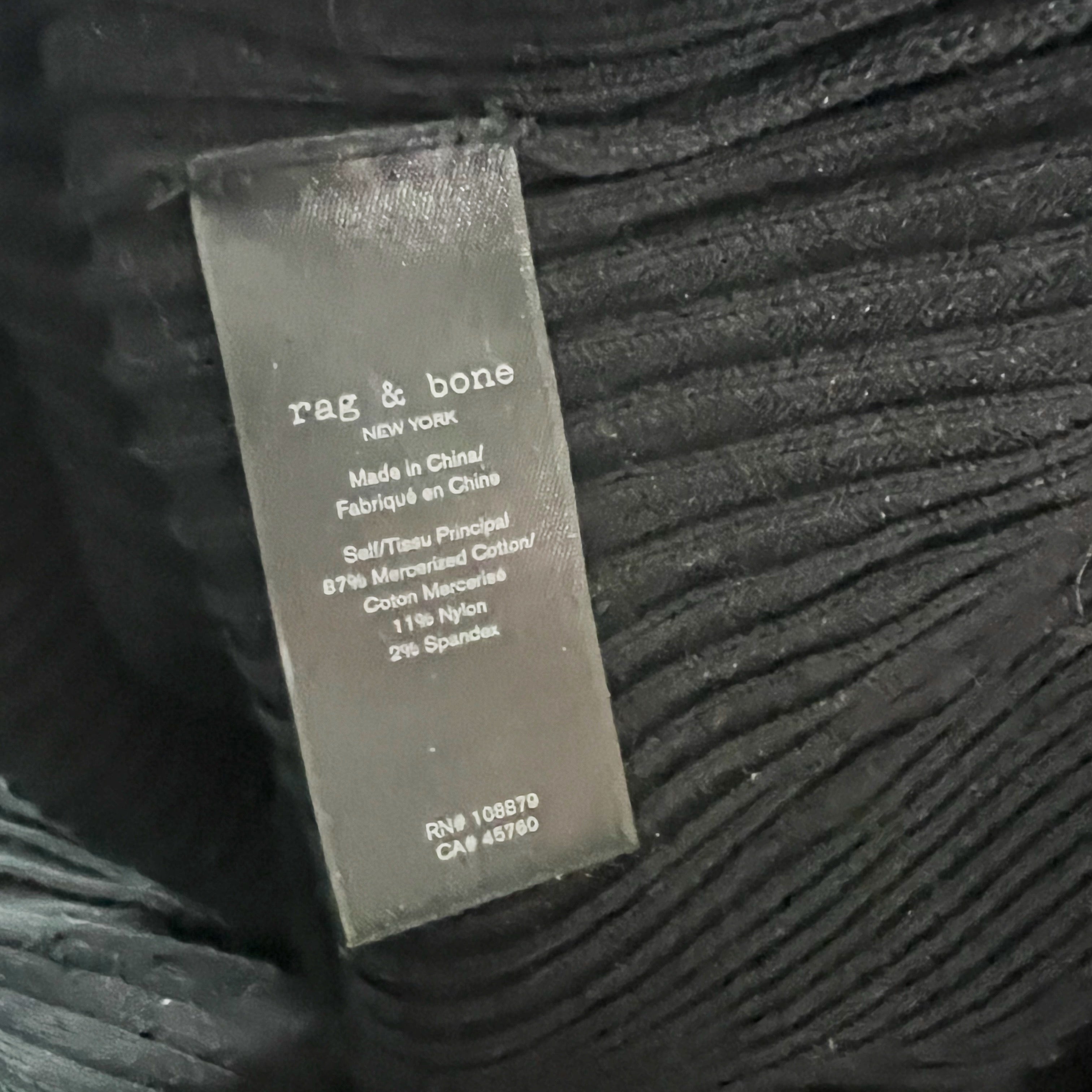 Rag &amp; Bone Brynn Cotton Ribbed Knit Stretch V Neck Pullover Sweater Dress Black