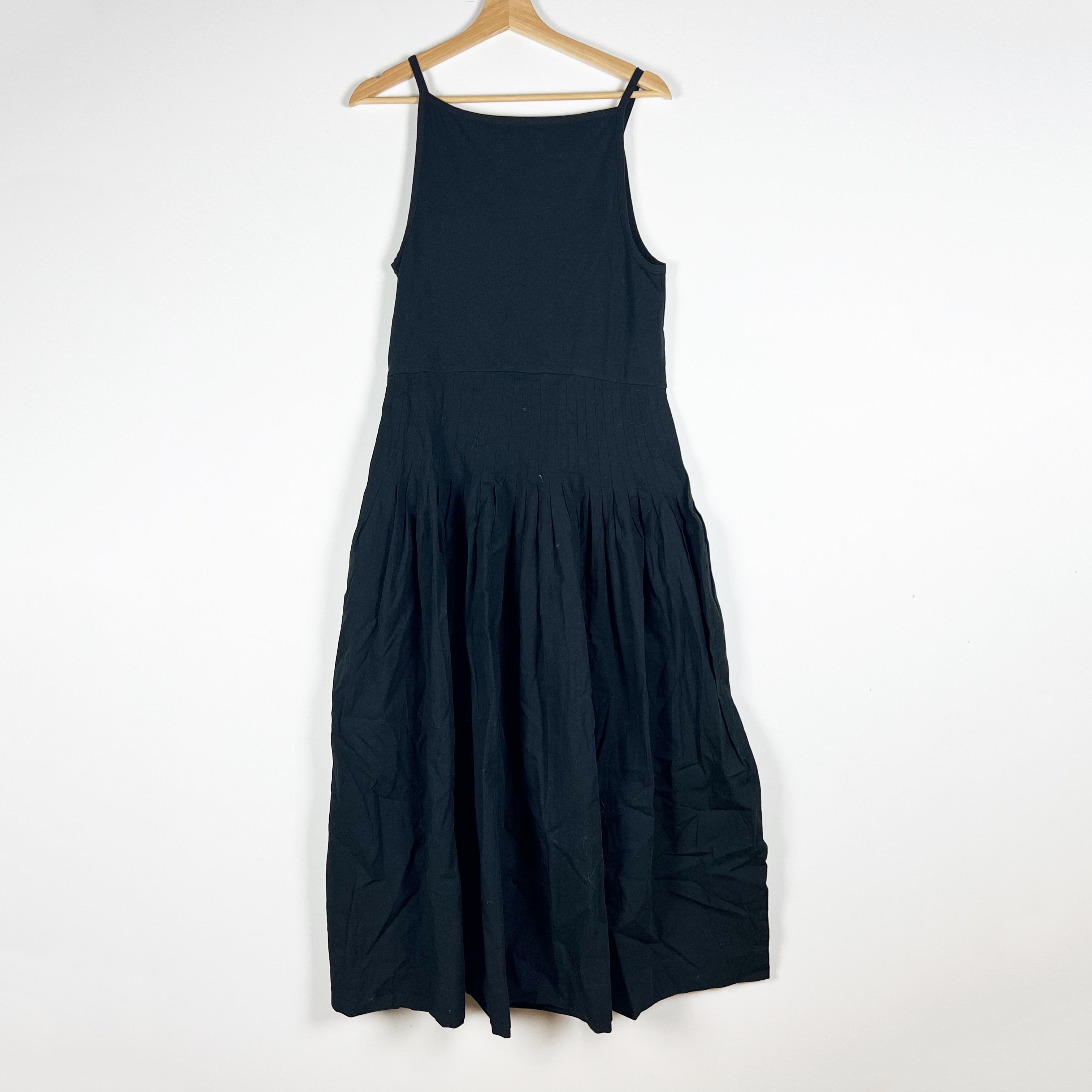 NEW J. Crew Pintuck Mixy Cotton Poplin Sleeveless Tank Midi Dress Black Large