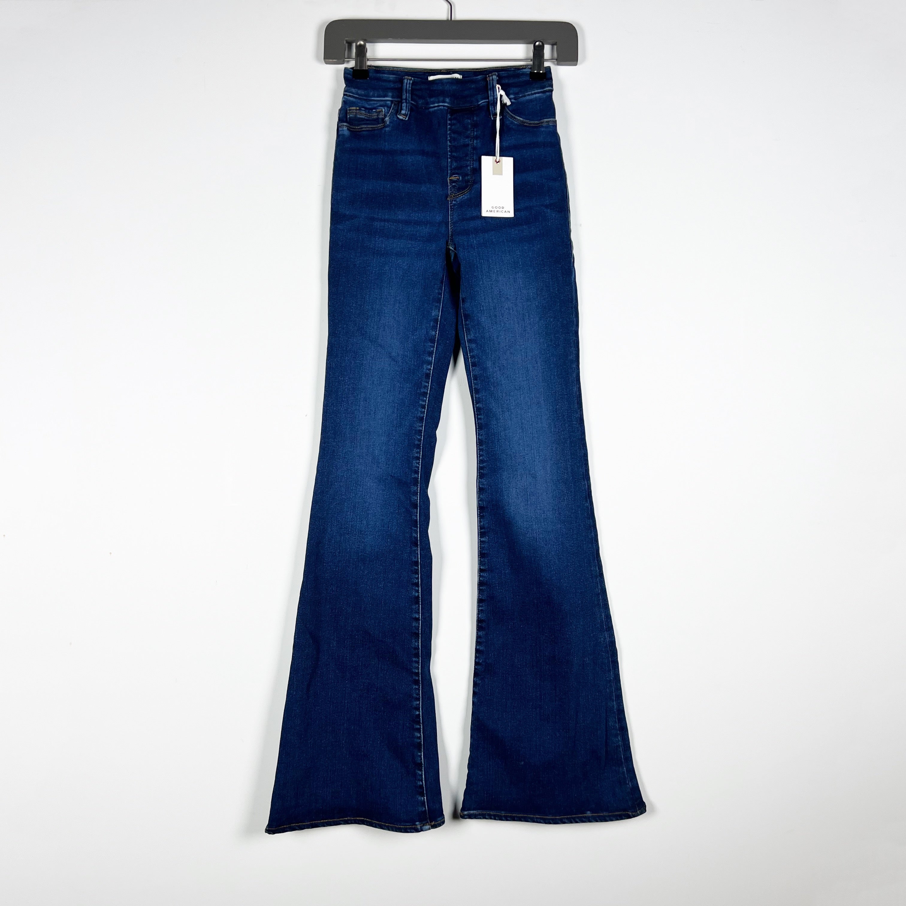NEW Good American Good Legs Flare Bootcut Cotton Stretch Denim Jeans Indigo XS