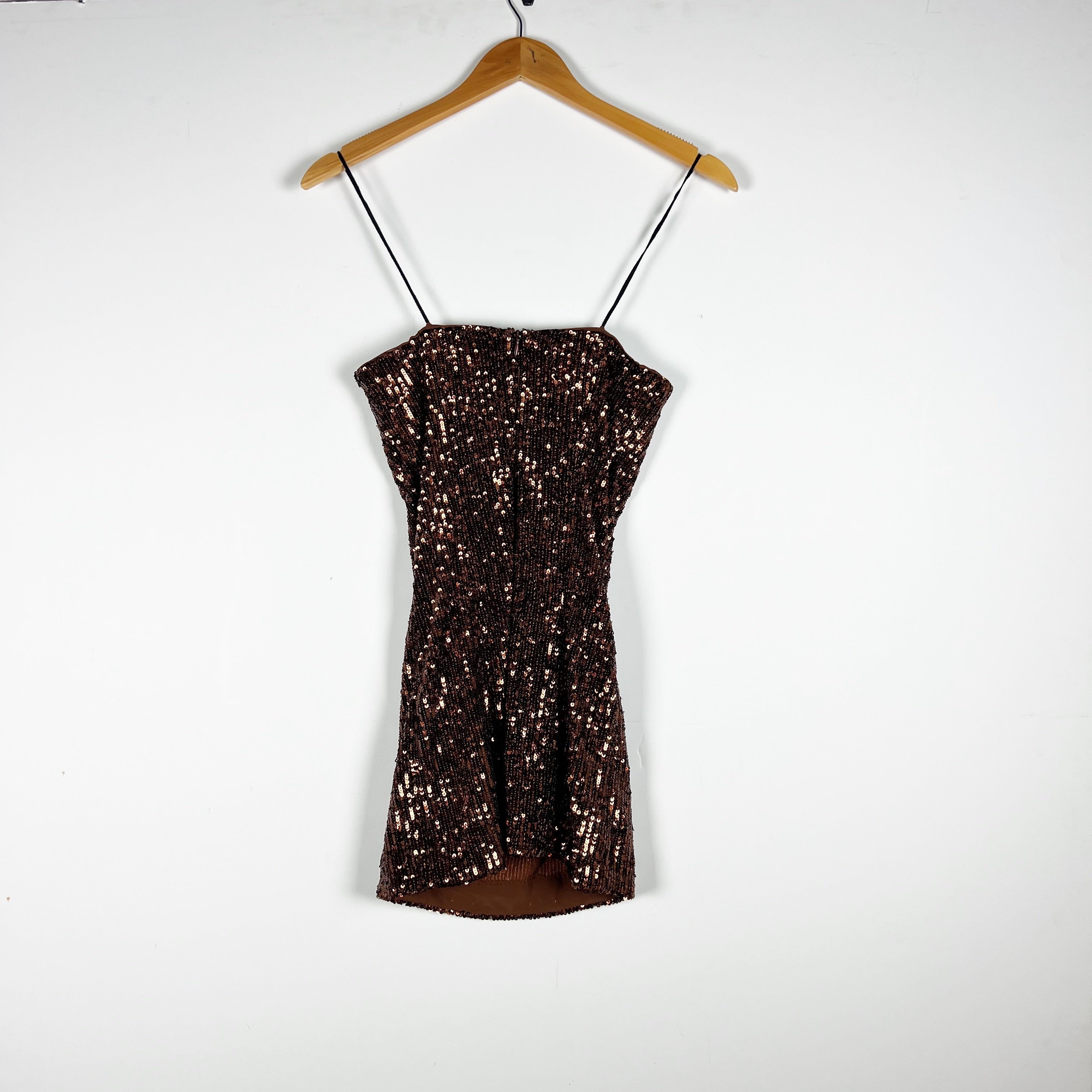 NBD Janya Chocolate Brown Allover Sequin Sparkle Embellished Mini Party Dress XS