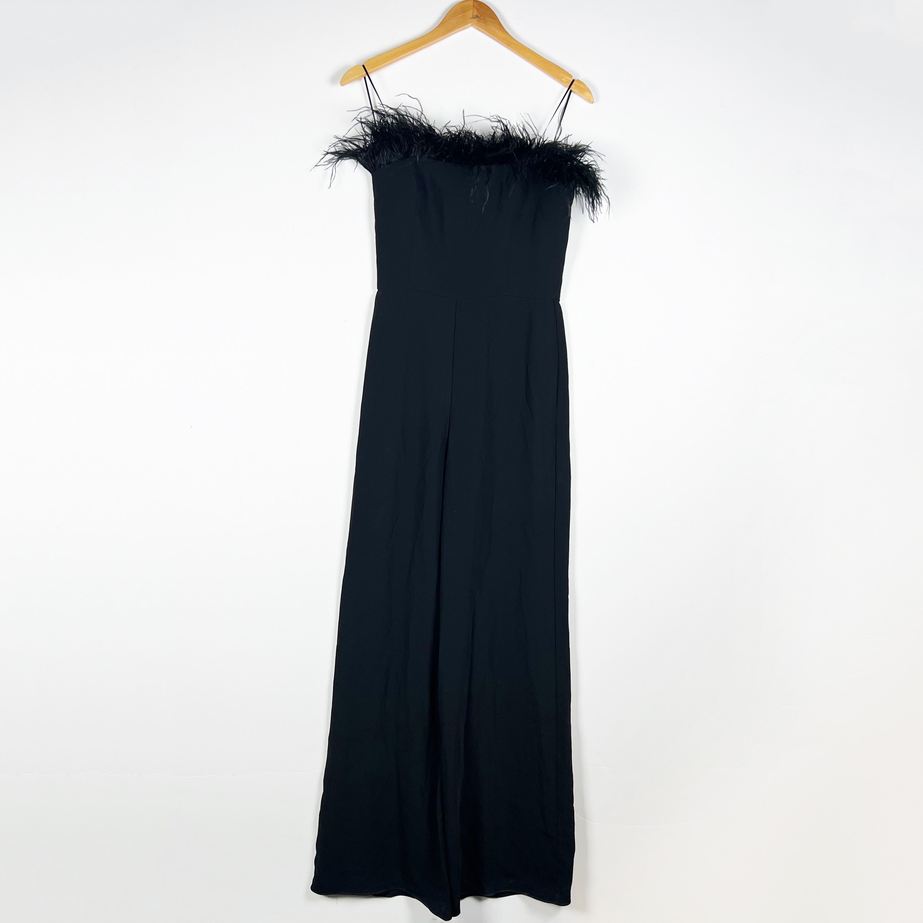 Amanda Uprichard x Revolve Amiah Strapless Feather Trim Full Length Jumpsuit S