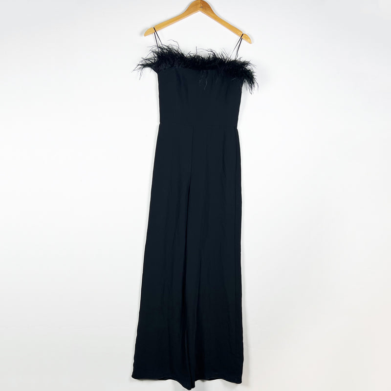 Amanda Uprichard x Revolve Amiah Strapless Feather Trim Full Length Jumpsuit S