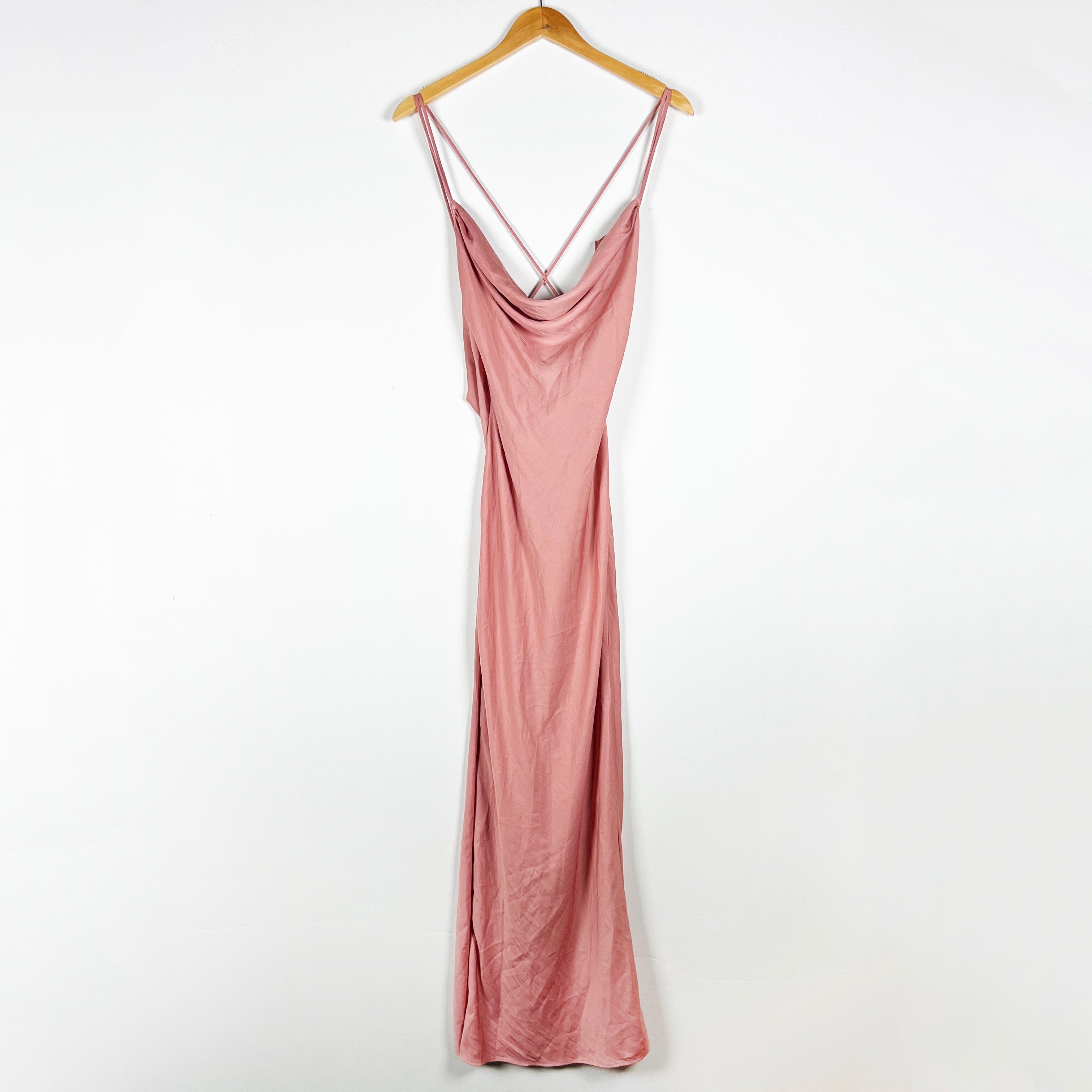 NEW Michael Costello x Revolve Braxton Cowl Neck Midi Slip Dress Rose Pink XS