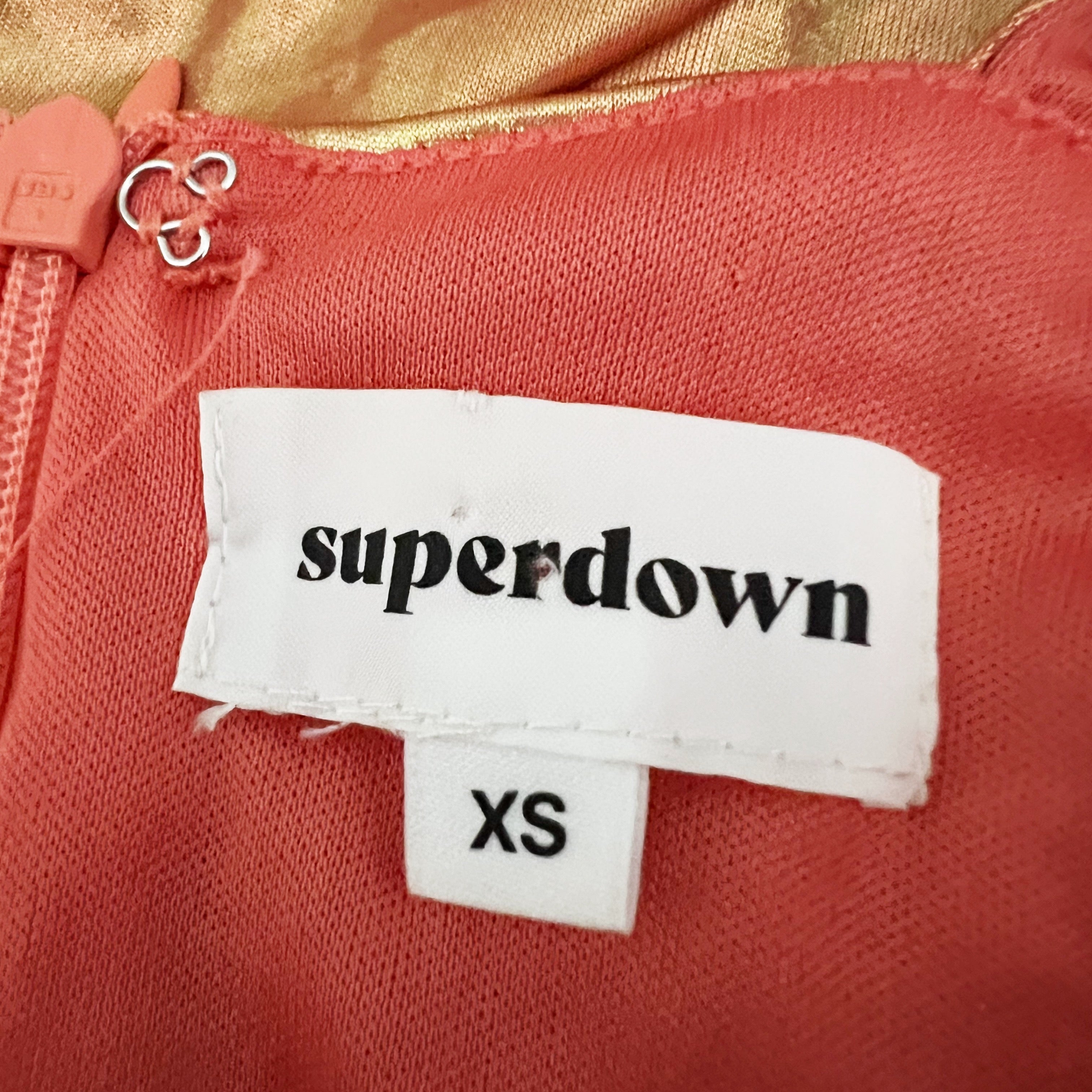 Superdown Kerrie Deep V Neck Metallic Holographic Orange Sparkle Ruched Dress XS