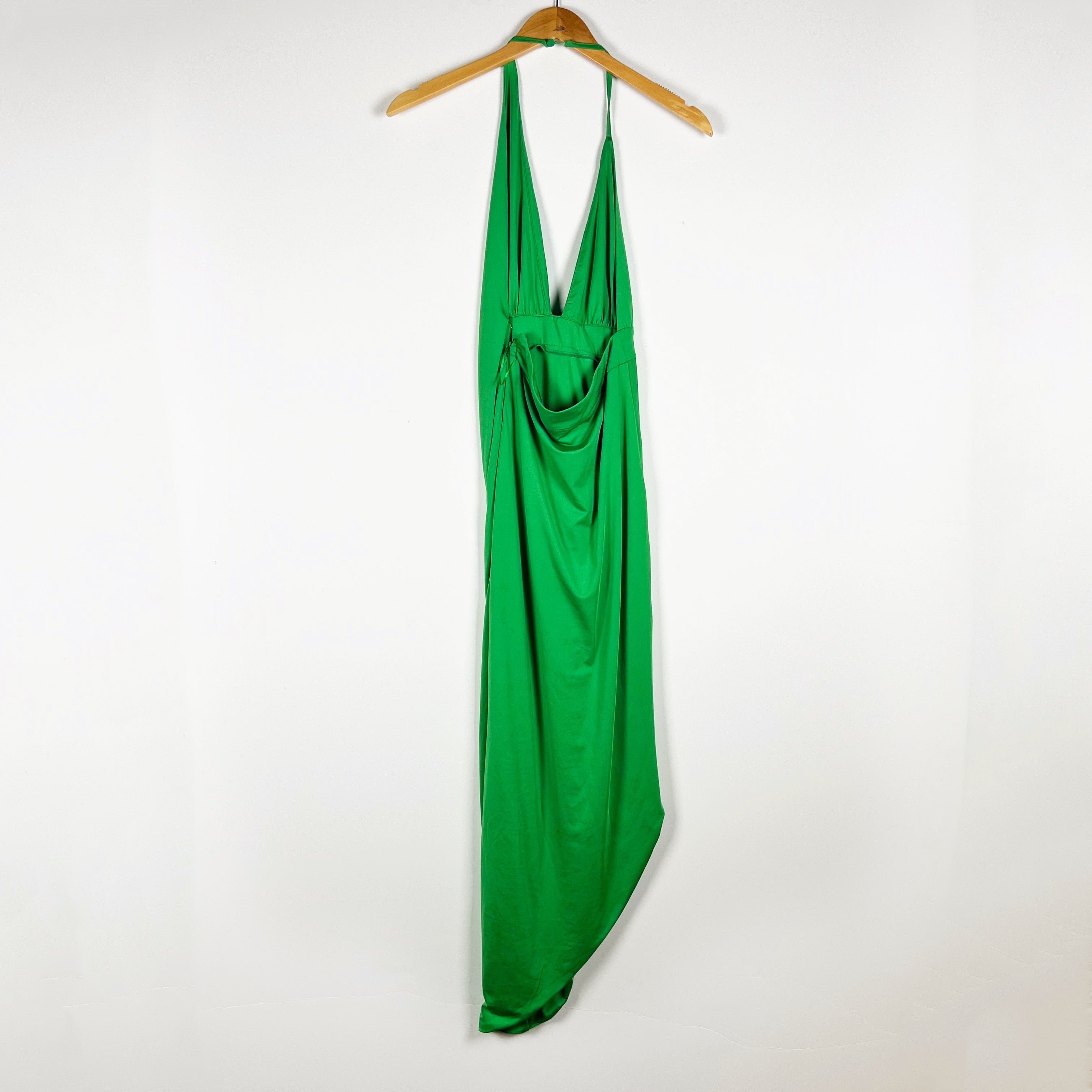 Superdown Mia Drape Ruched Jersey Knit Stretch Halterneck Midi Dress Kelly Green