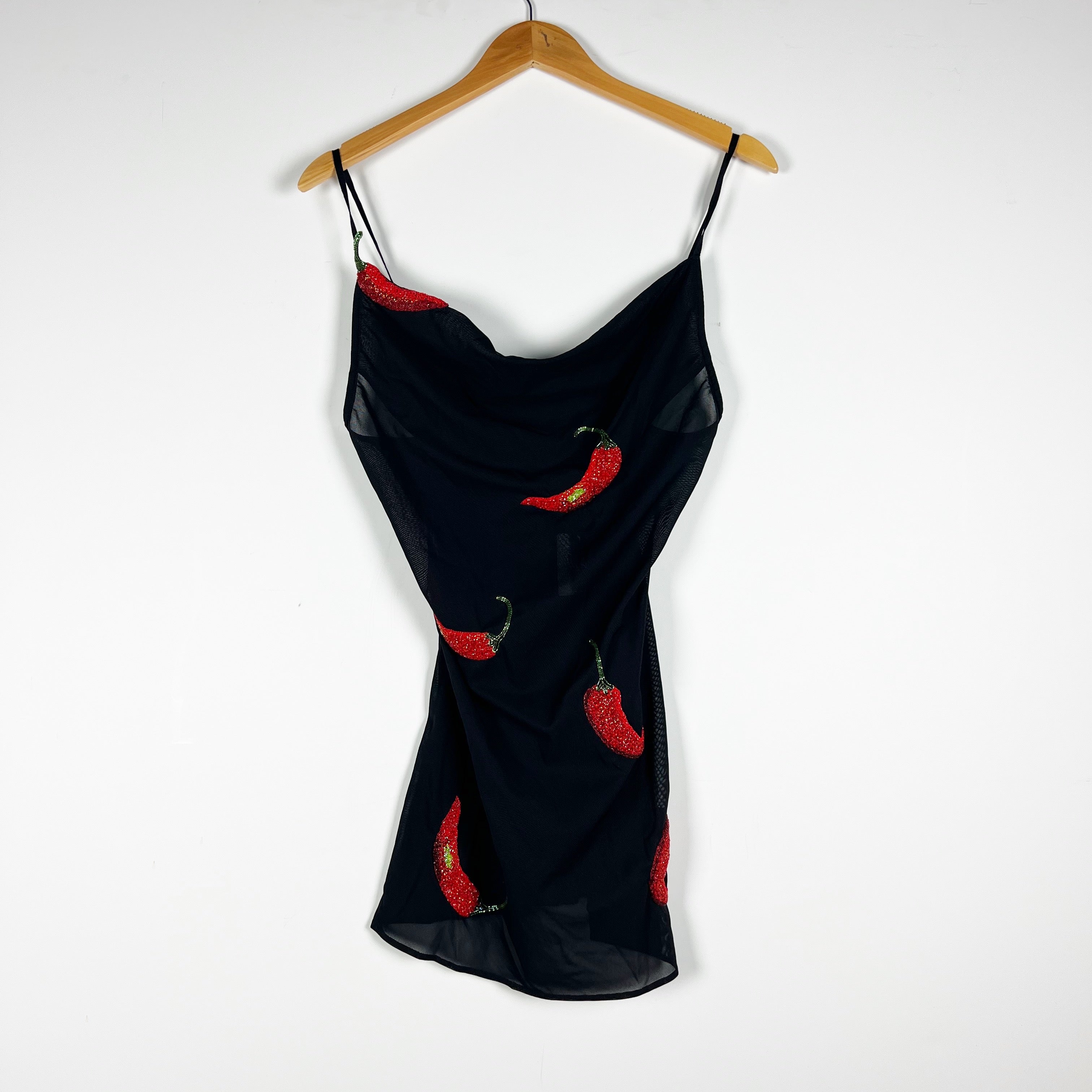 NEW Leslie Amon Paris Galli Black Chilly Pepper Beaded Embellished Mini Dress XS