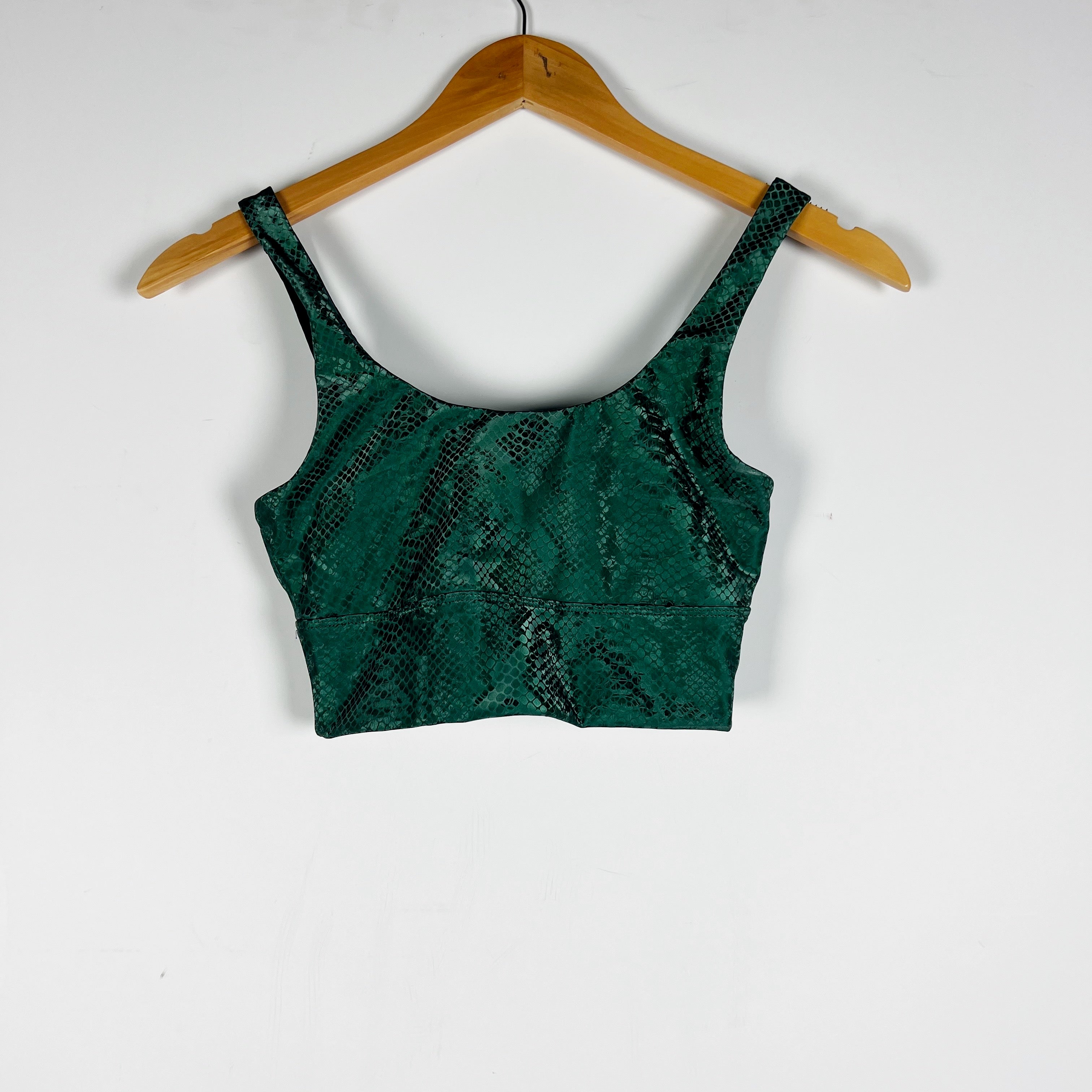 Beach Riot Leah Scoop Neck Green Pine Python Athletic Work Out Sports Bra XS