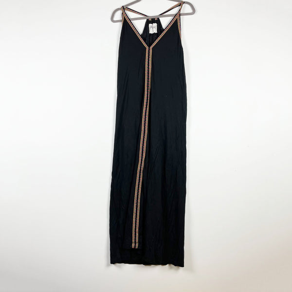 Pitusa Pima Sleeveless V Neck Pullover Long Maxi Sundress Black Multi Standard