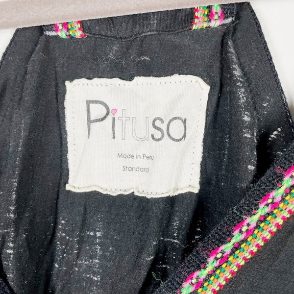Pitusa Pima Sleeveless V Neck Pullover Long Maxi Sundress Black Multi Standard