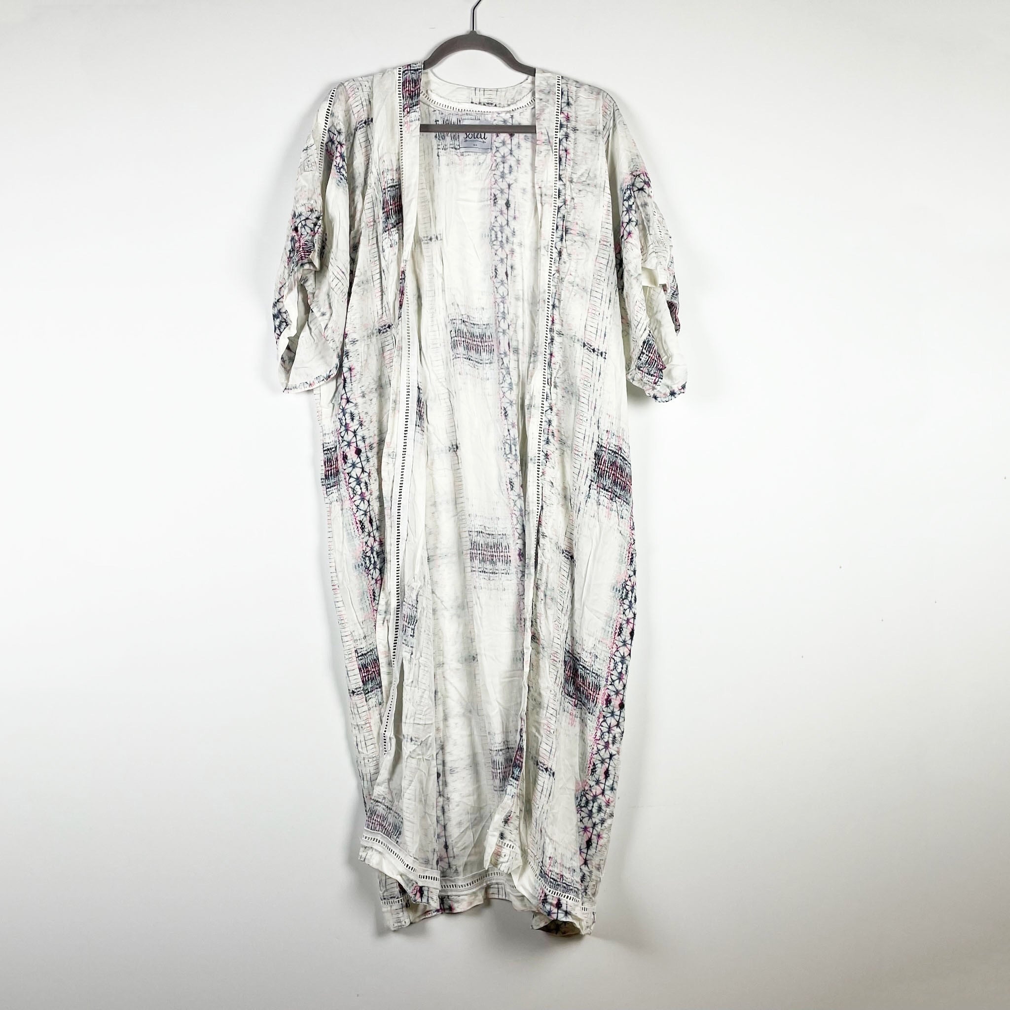 NEW Soleil Tie Dye Multi Color Print Pattern Oversized Open Front Kimono Robe