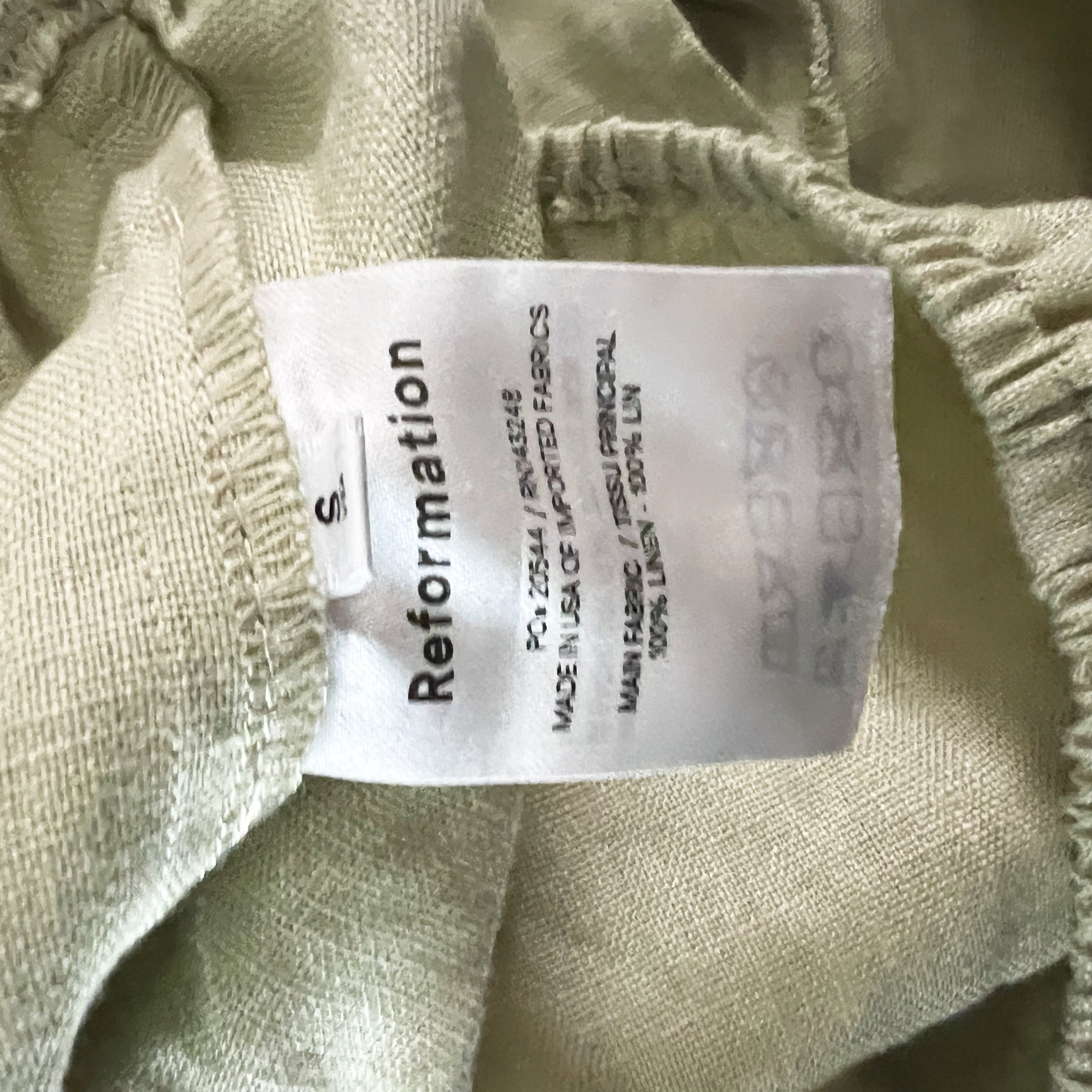 Reformation Bacall Linen Cinch Waist Long Sleeve Crop Top Blouse Dried Herbs S