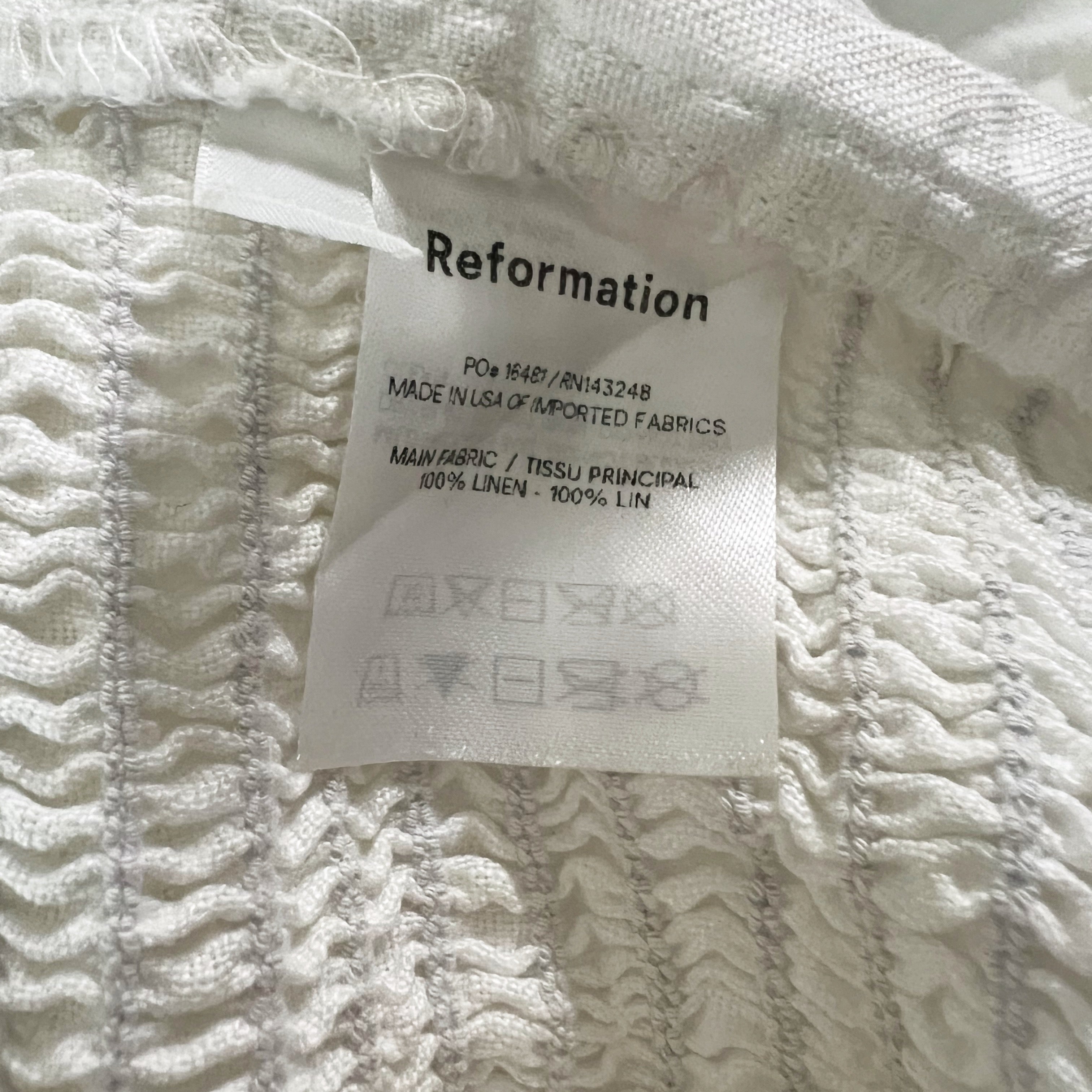 Reformation Stilton Linen Smocked Back Square Neck Long Sleeve Blouse Shirt Top