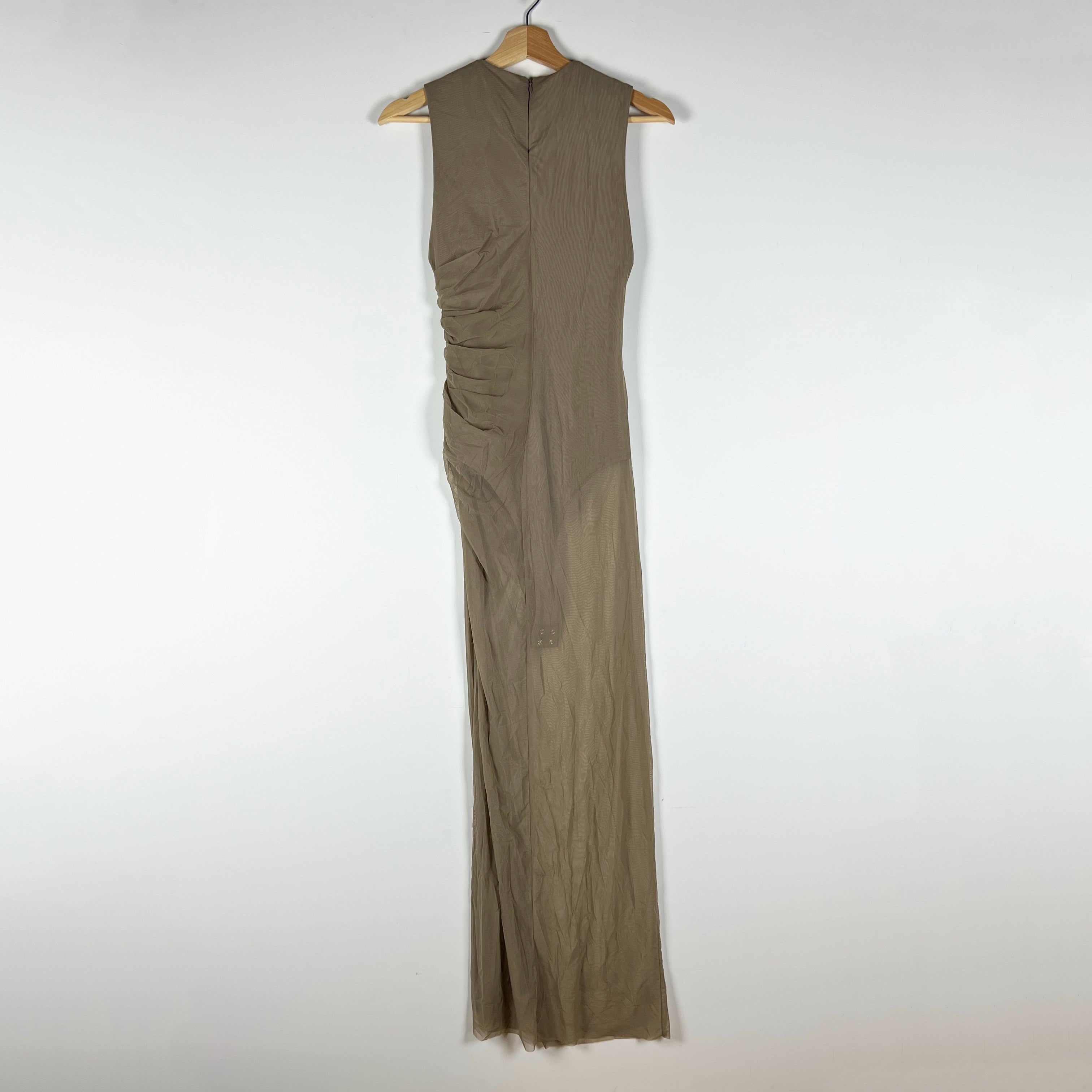 Zara Tulle Mesh Overlay Ruched Draped Sleeveless Scoop Neck Long Midi Dress XS