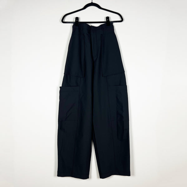 Zara Women's Mid Rise Wide Leg Multi Pocket Cargo Trouser Pants Black XS