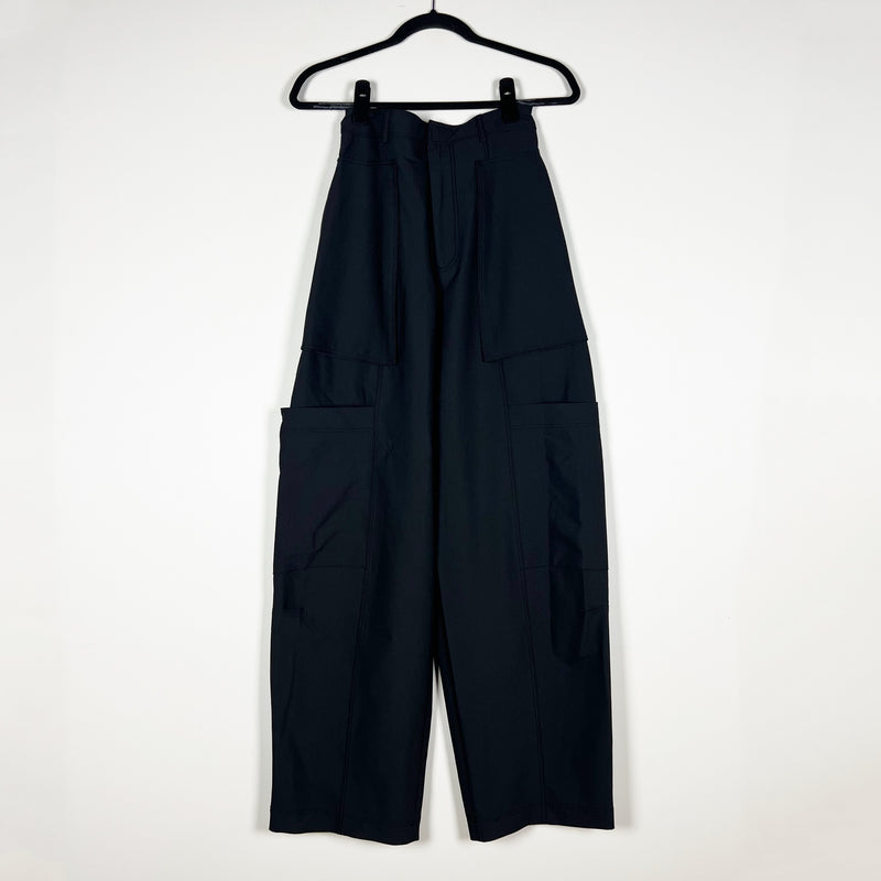 Zara Women's Mid Rise Wide Leg Multi Pocket Cargo Trouser Pants Black XS