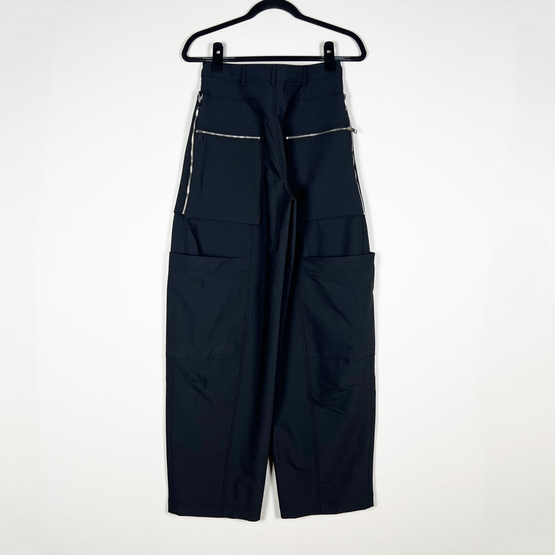 Zara Women's Mid Rise Wide Leg Multi Pocket Cargo Trouser Pants Black XS