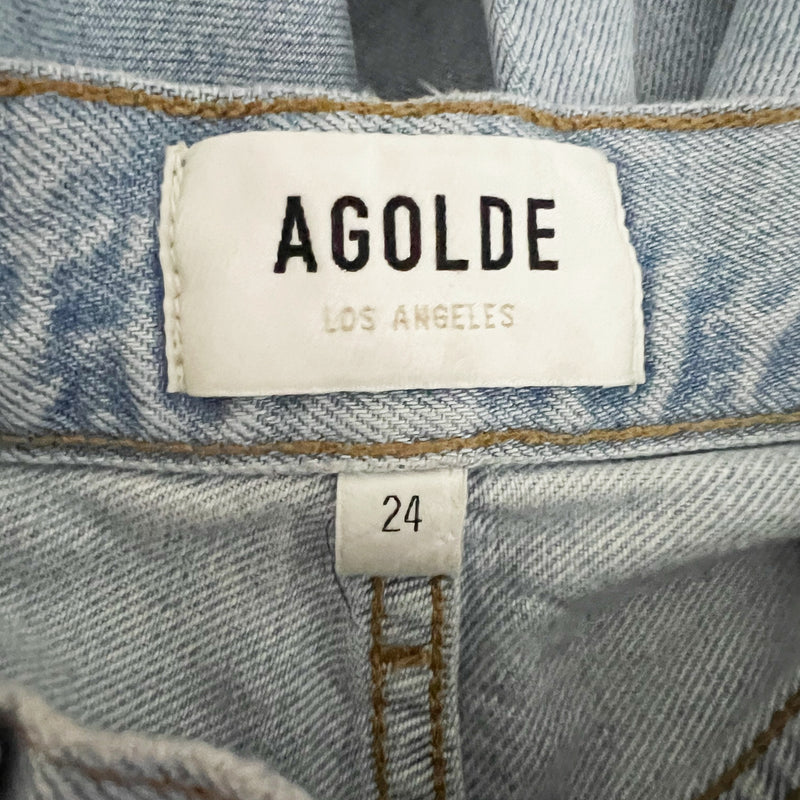 Agolde Women's Ren Cotton High Waisted Fray Raw Edge Hem Denim Jeans Smash 24
