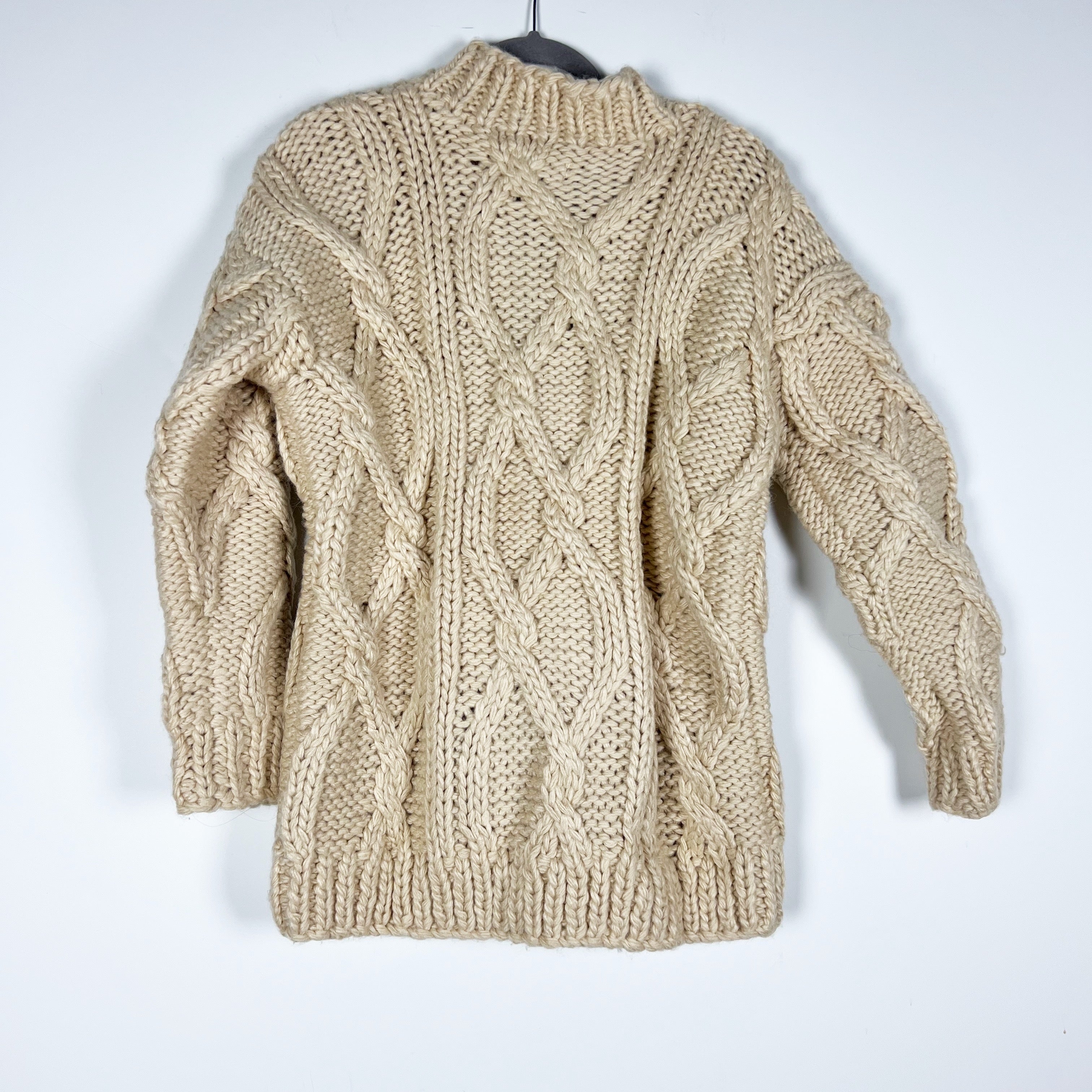 DISSH Ellis Oat Wool Blend Hand Cable Knit Crew Neck Pullover Jumper Sweater