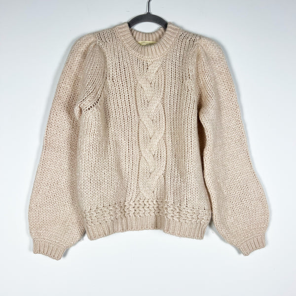 Sezane Serena Super Kid Stretch Knit Crew Neck Pullover Jumper Sweater Beige S