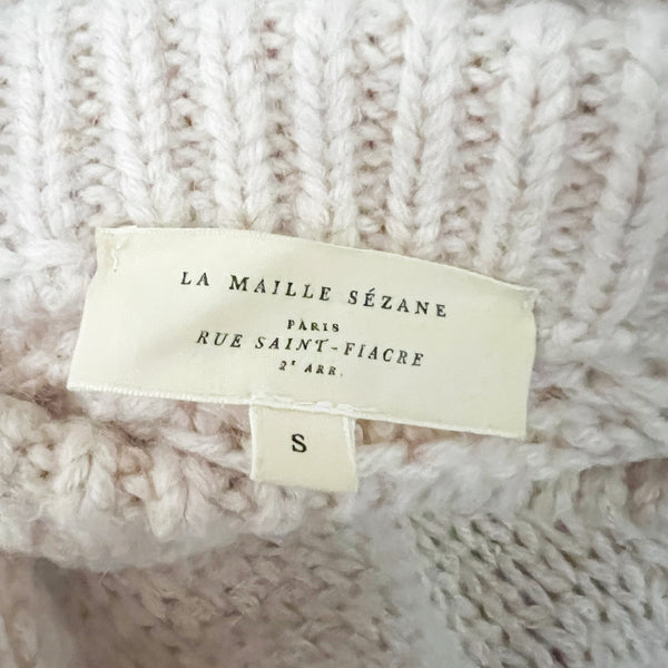 Sezane Serena Super Kid Stretch Knit Crew Neck Pullover Jumper Sweater Beige S