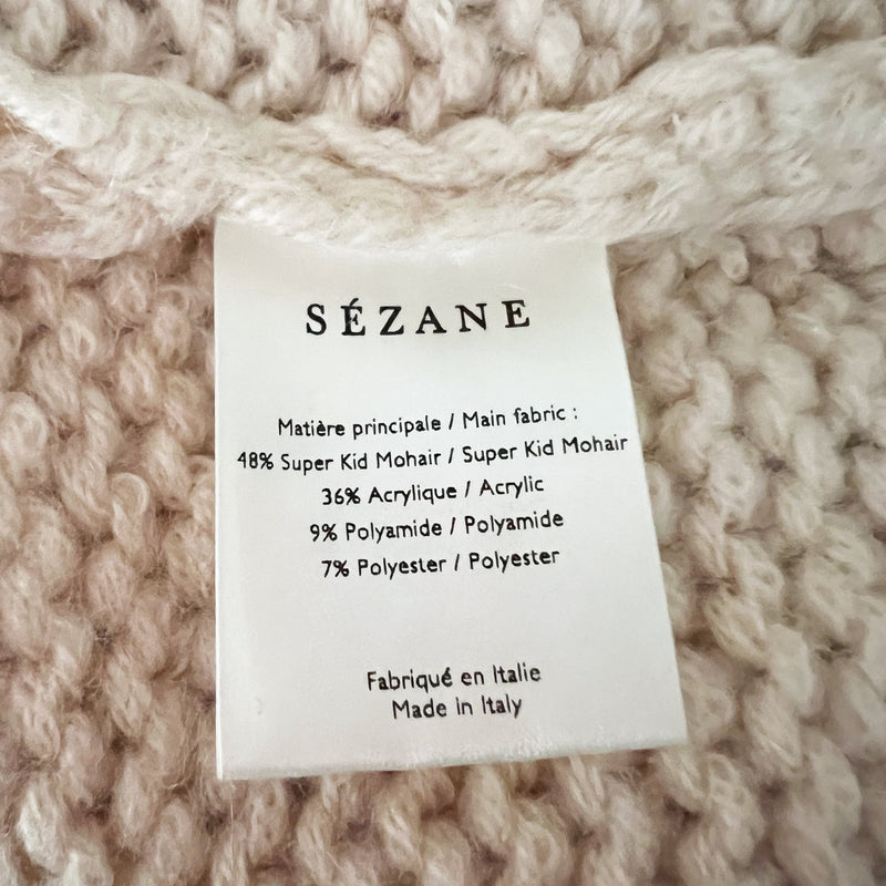Sezane Serena Super Kid Stretch Knit Crew Neck Pullover Jumper Sweater Beige S