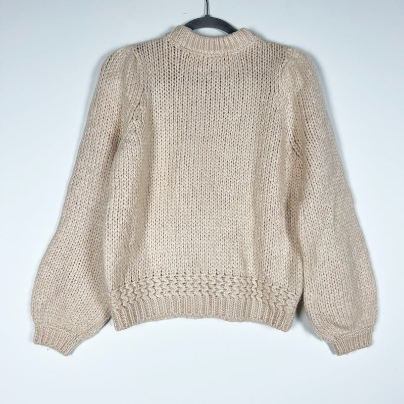 Sezane Serena Super Kid Stretch Knit Crew Neck Pullover Jumper Sweater Beige S